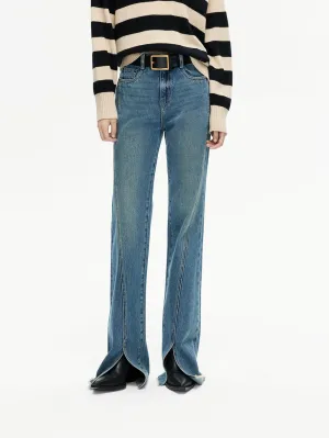 Cool And Simple Front Slit Flared Jeans