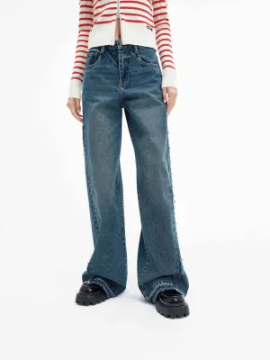 Textured Smart Casual Road Trip Casual Dressing Raw Trim Detail Cotton Jeans