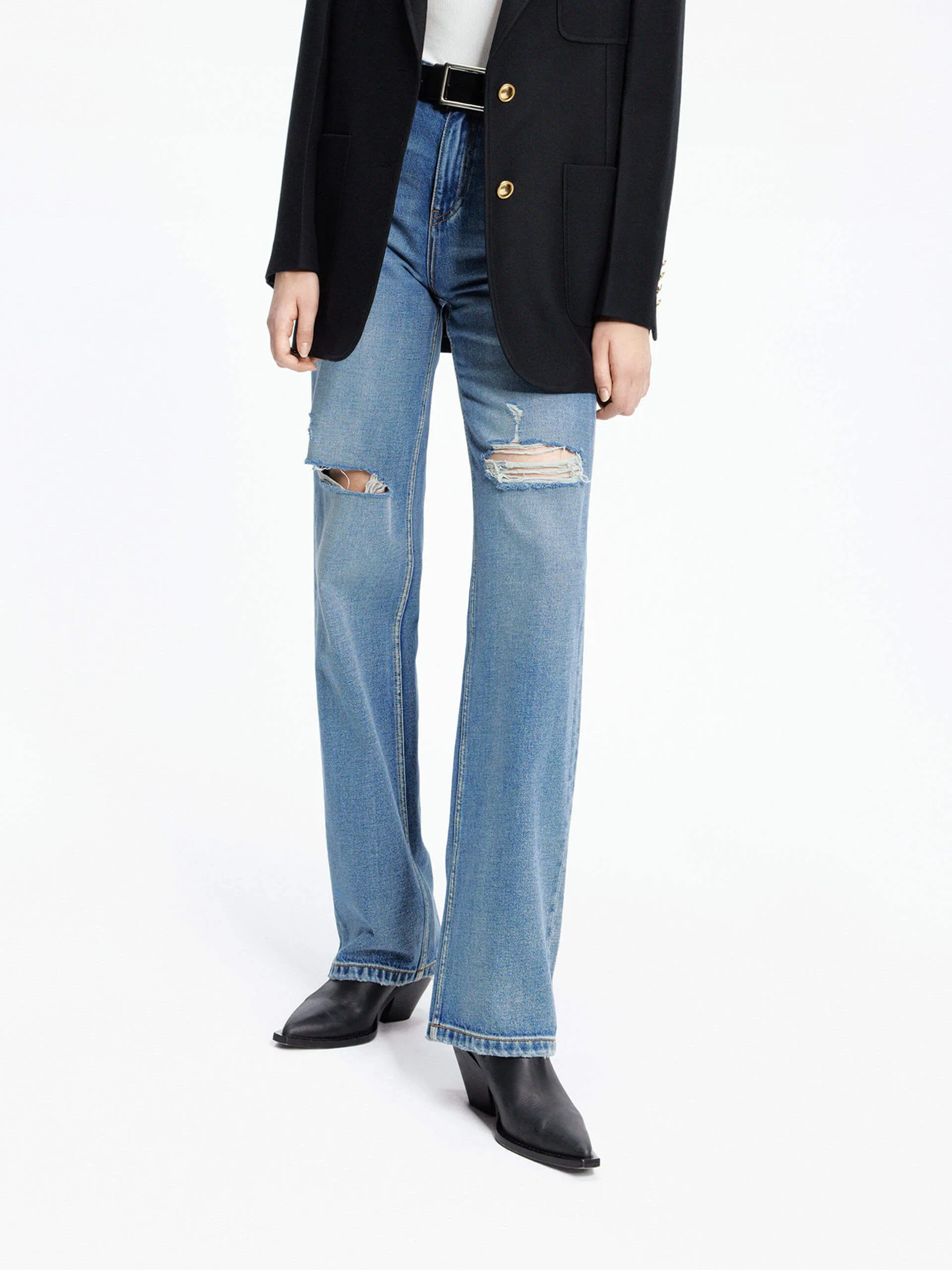 Any Time Wear Trend Setter Road Trip Casual Straight Destroyed Detail Jeans