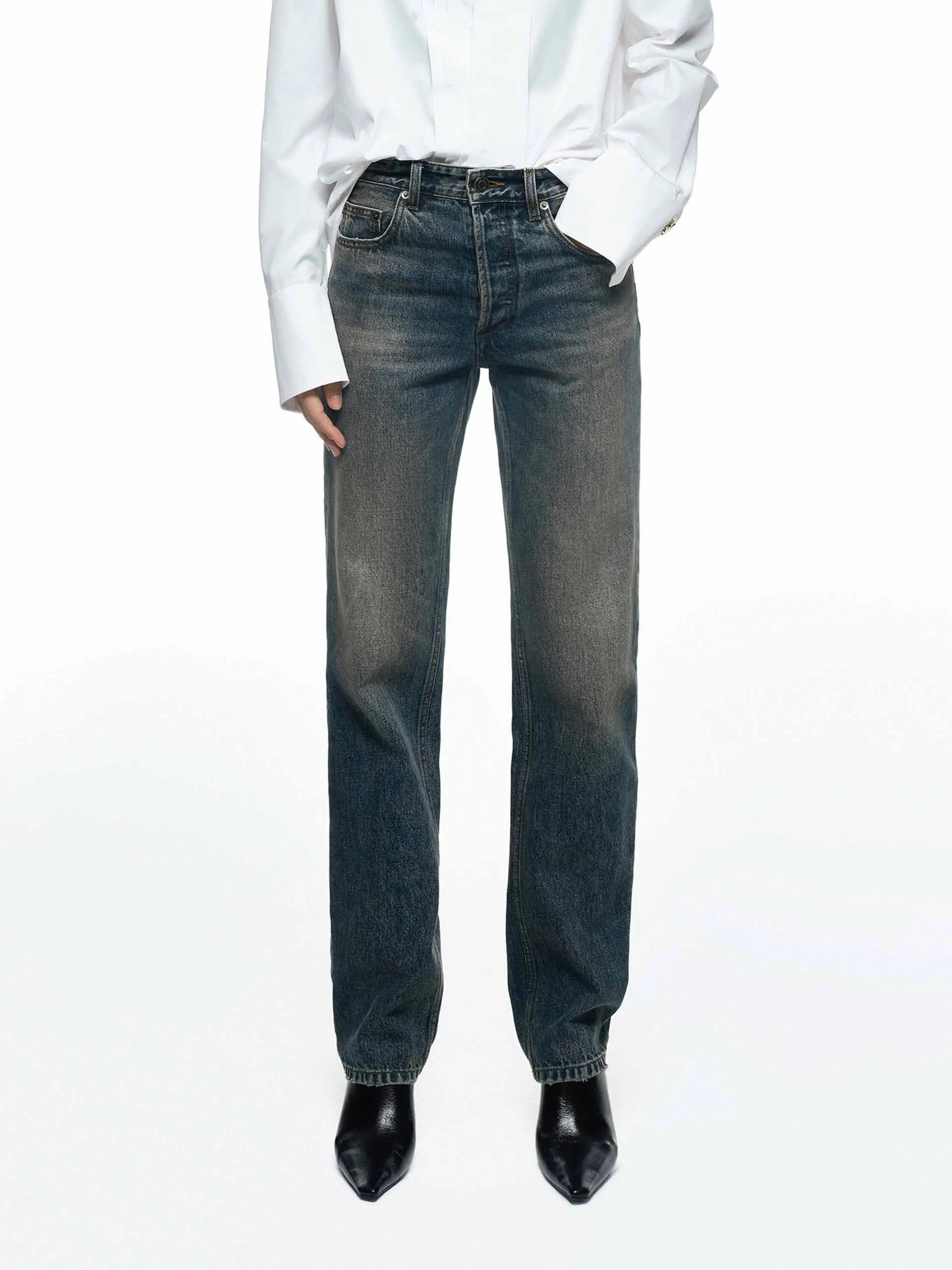 Sleek Shape Natural Fit Vintage Washed Cotton Jeans