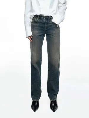 Season Ready Straight Cut Vintage Washed Cotton Jeans