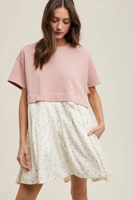 Mauve Mixed Media Dress Wind Block RecycledPolyester