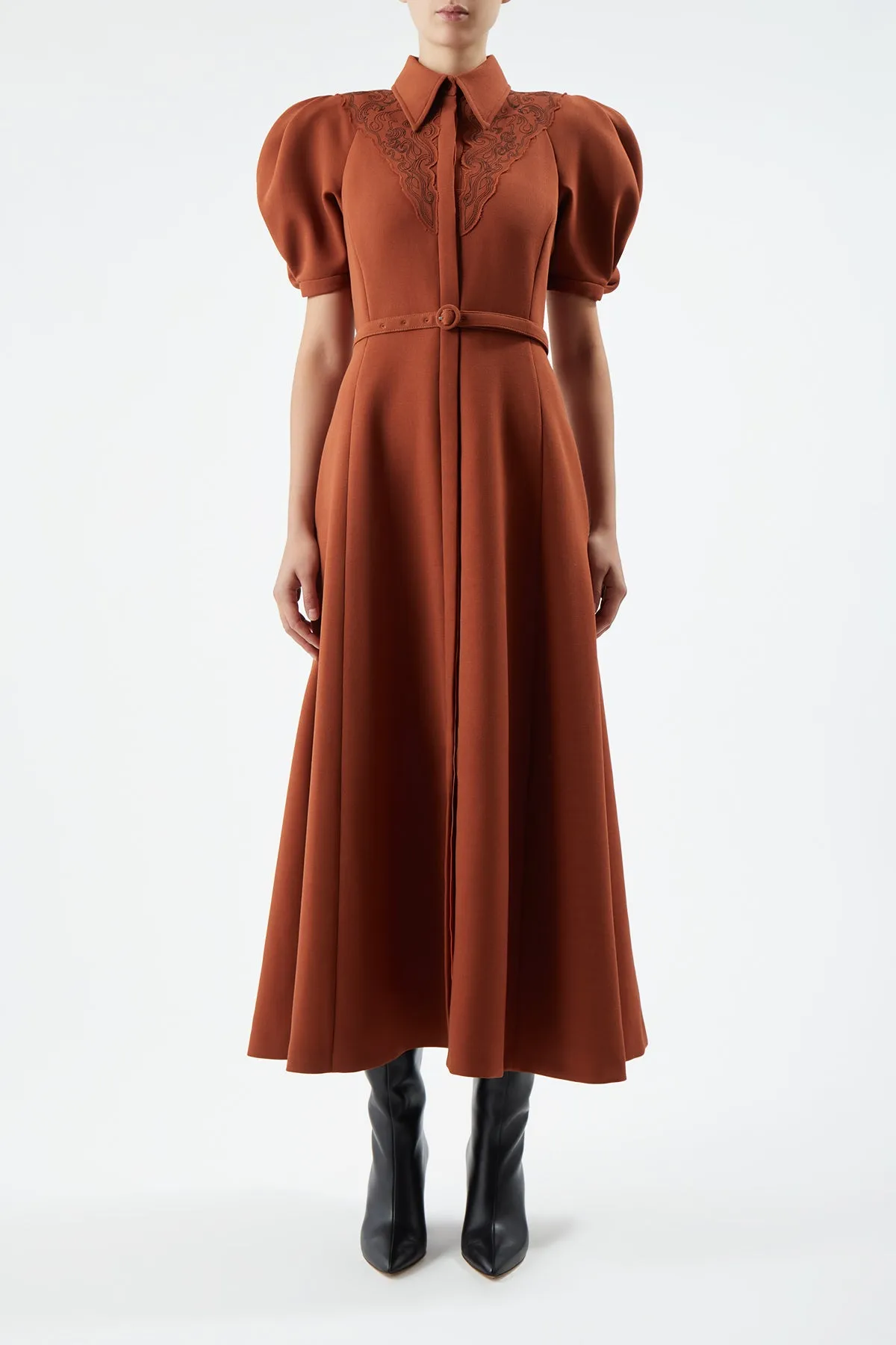 Smart Glow Billy Dress in Red Clay Double-Face Wool Crepe