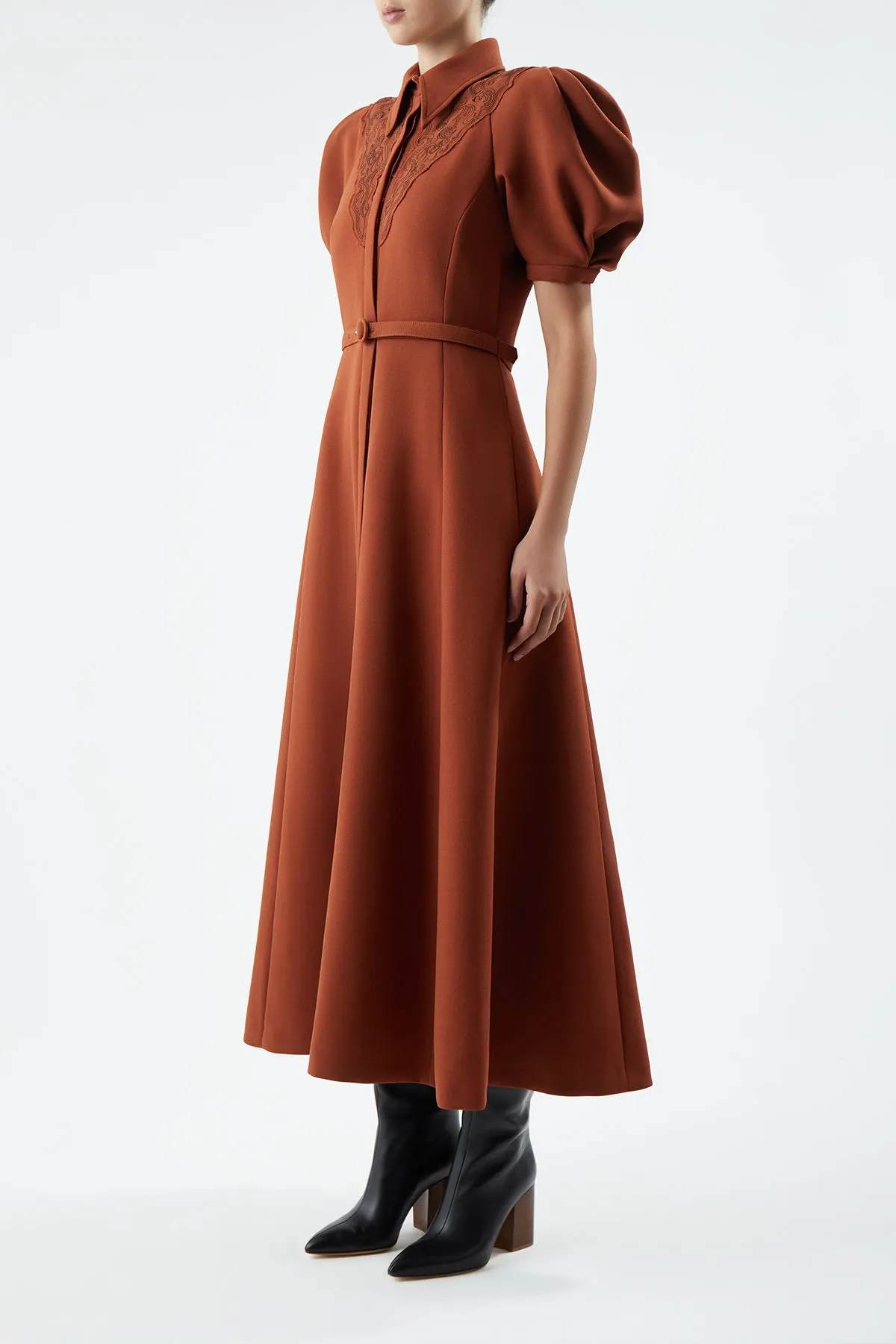 wrinkle free HypoallergenicMaterial Billy Dress in Red Clay Double-Face Wool Crepe