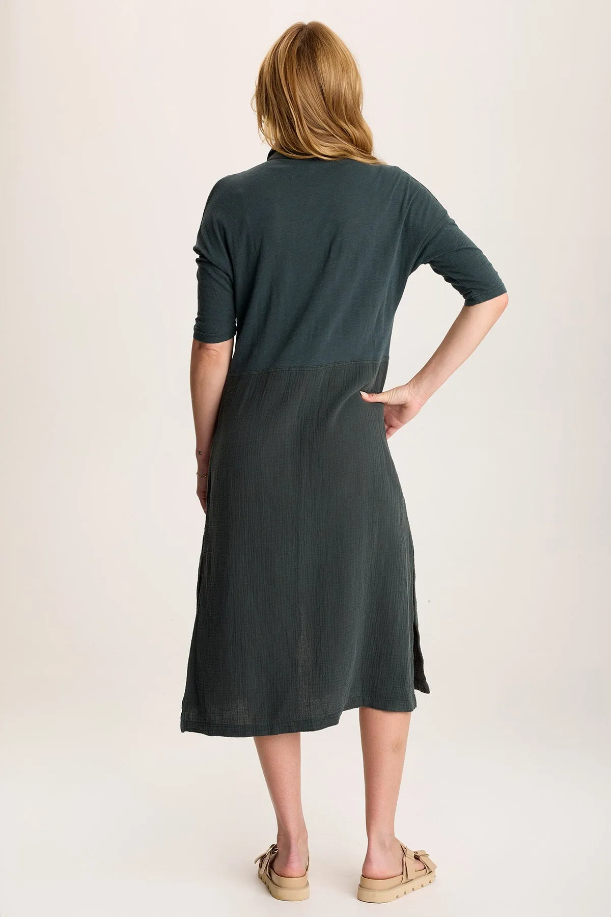 Green Fit Quiet Core Hogue Gauze Duster Dress with Snap Front