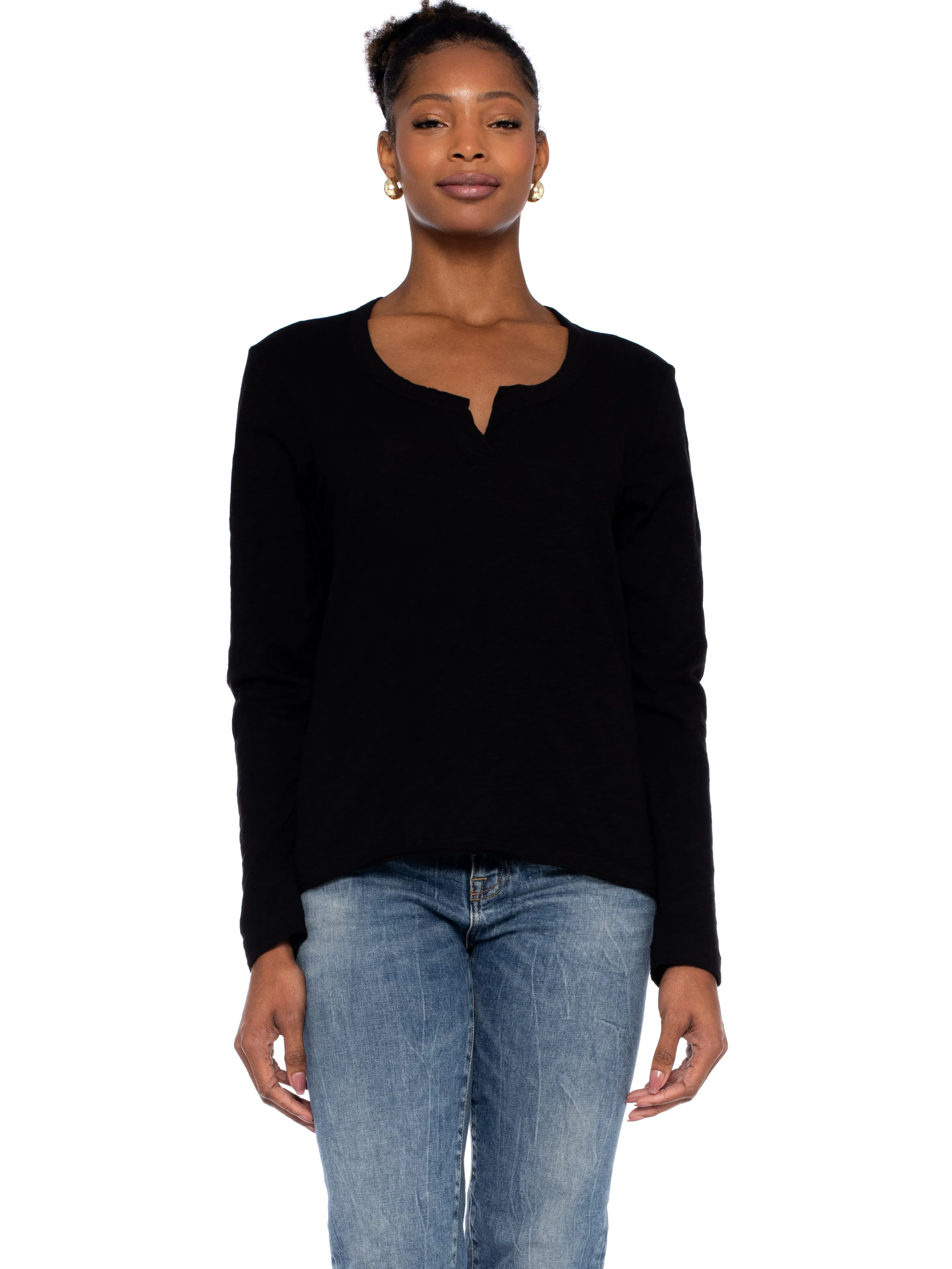 Long Sleeve Shrunken Hi-Lo Tee W/ Placket London Edge Cool Frame
