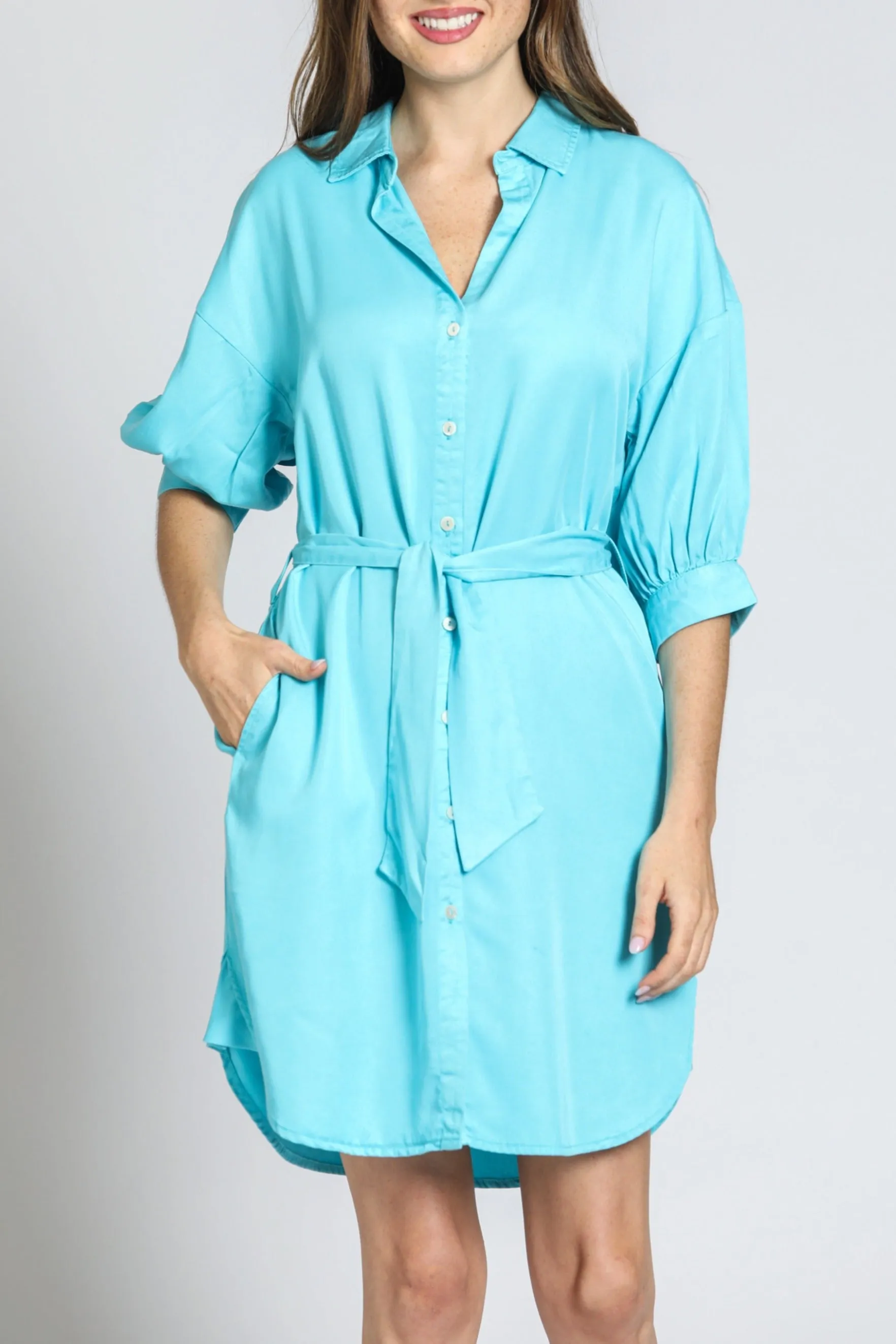 Tencel Belted Dress With Puff Sleeves EcoFriendly Textiles