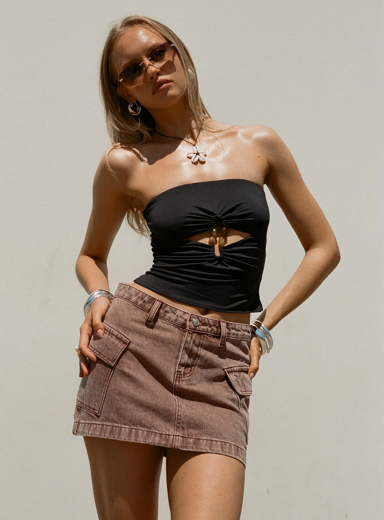 LowMaintenanceFabric Turlock Cut Out Strapless Top Black