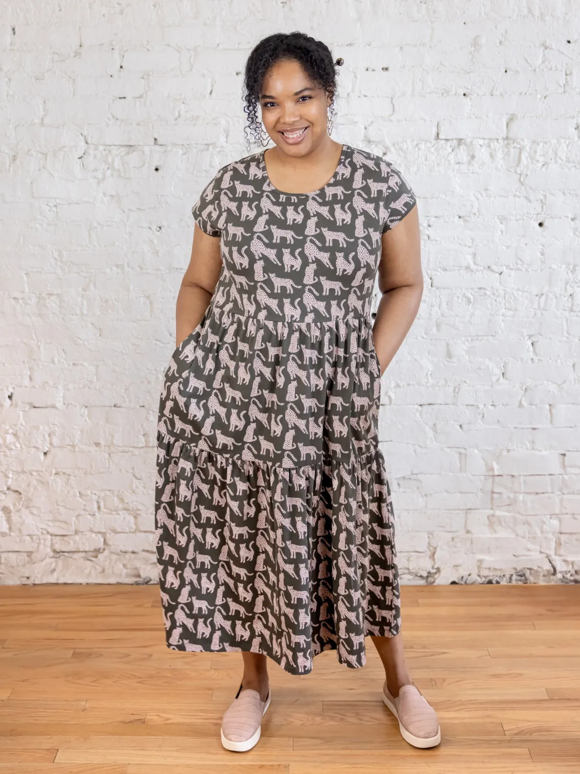 Tiered Jersey Plus Size Dress - Leopard Green Sharp Edge