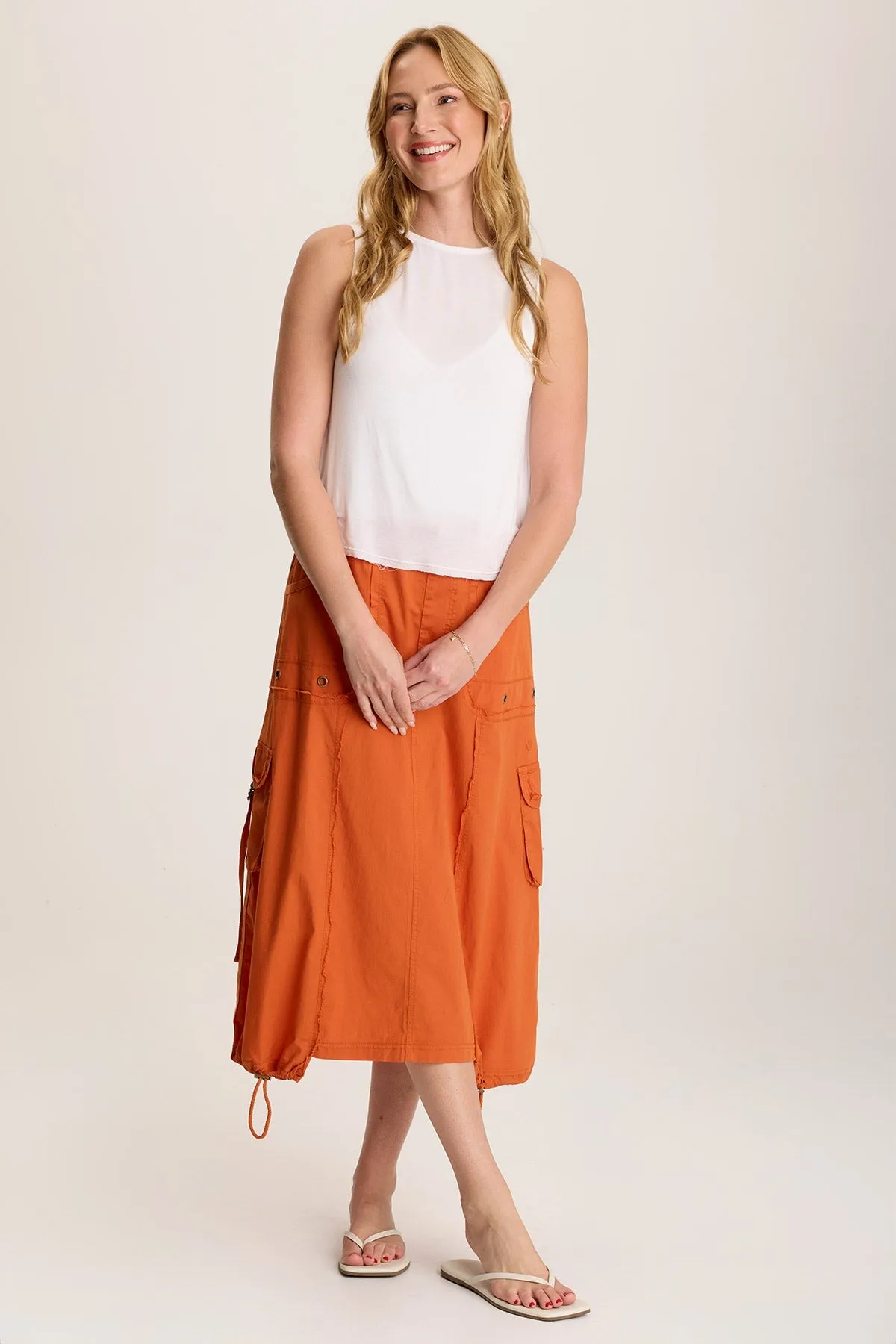 Reinforced Knees Castalina Poplin Cargo Midi Skirt