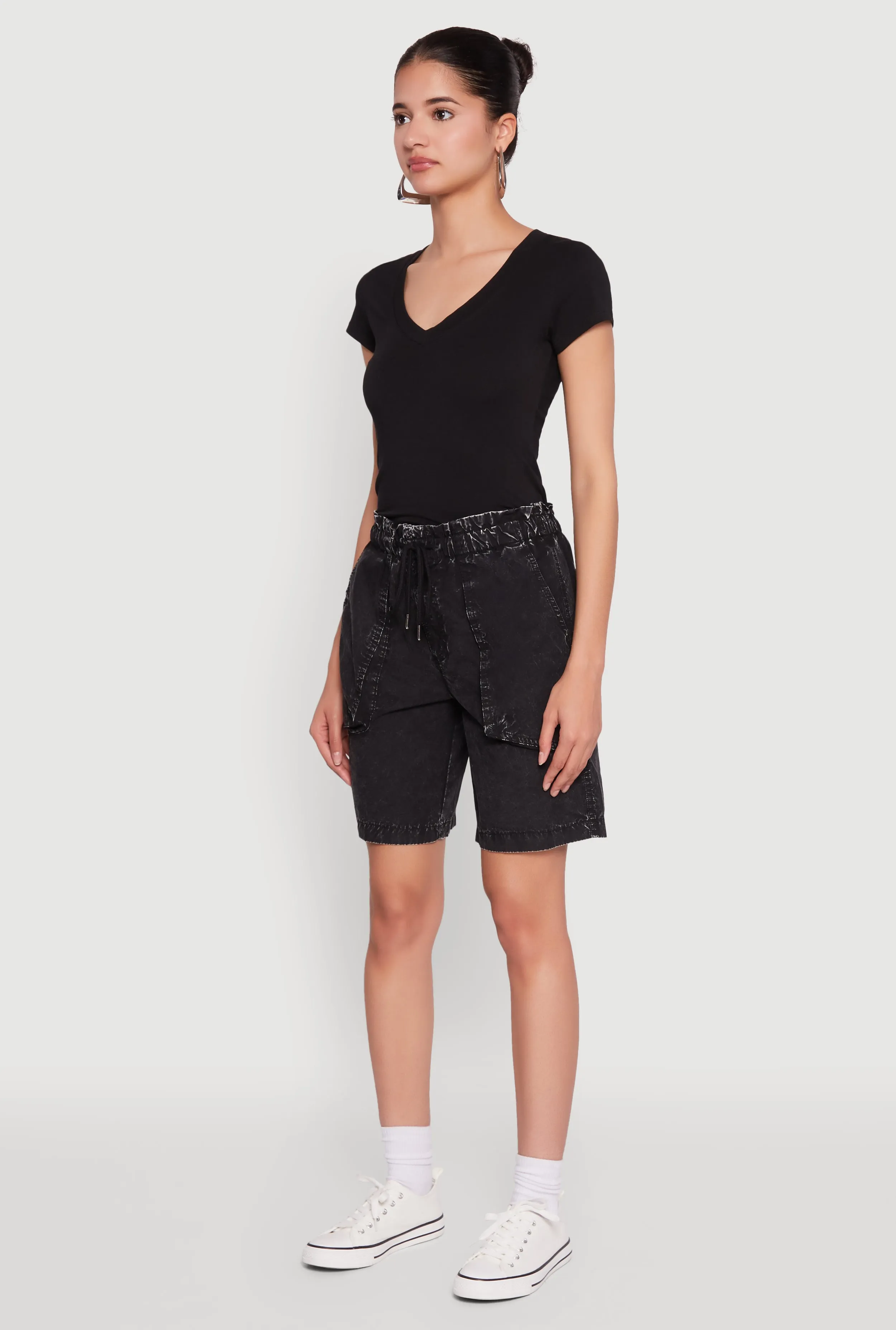 hang dry Tapered leg Poplin Drawstring Bermuda Shorts