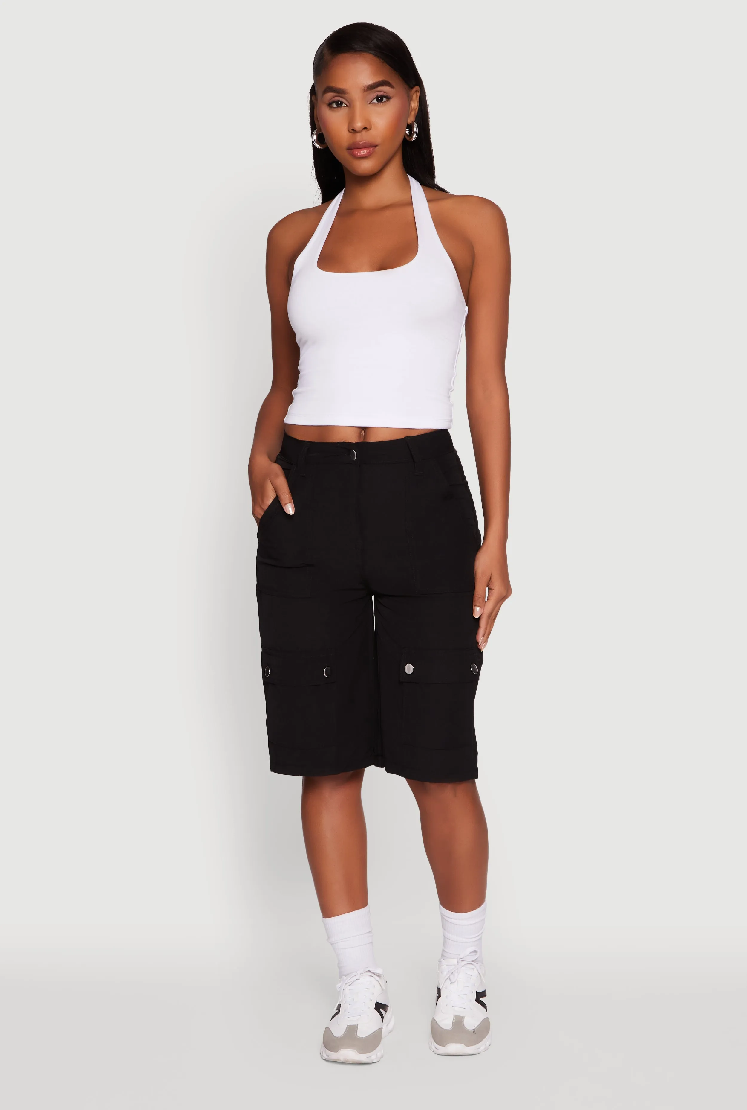 No Slip Grip Trendy High Waisted Nylon Cargo Shorts