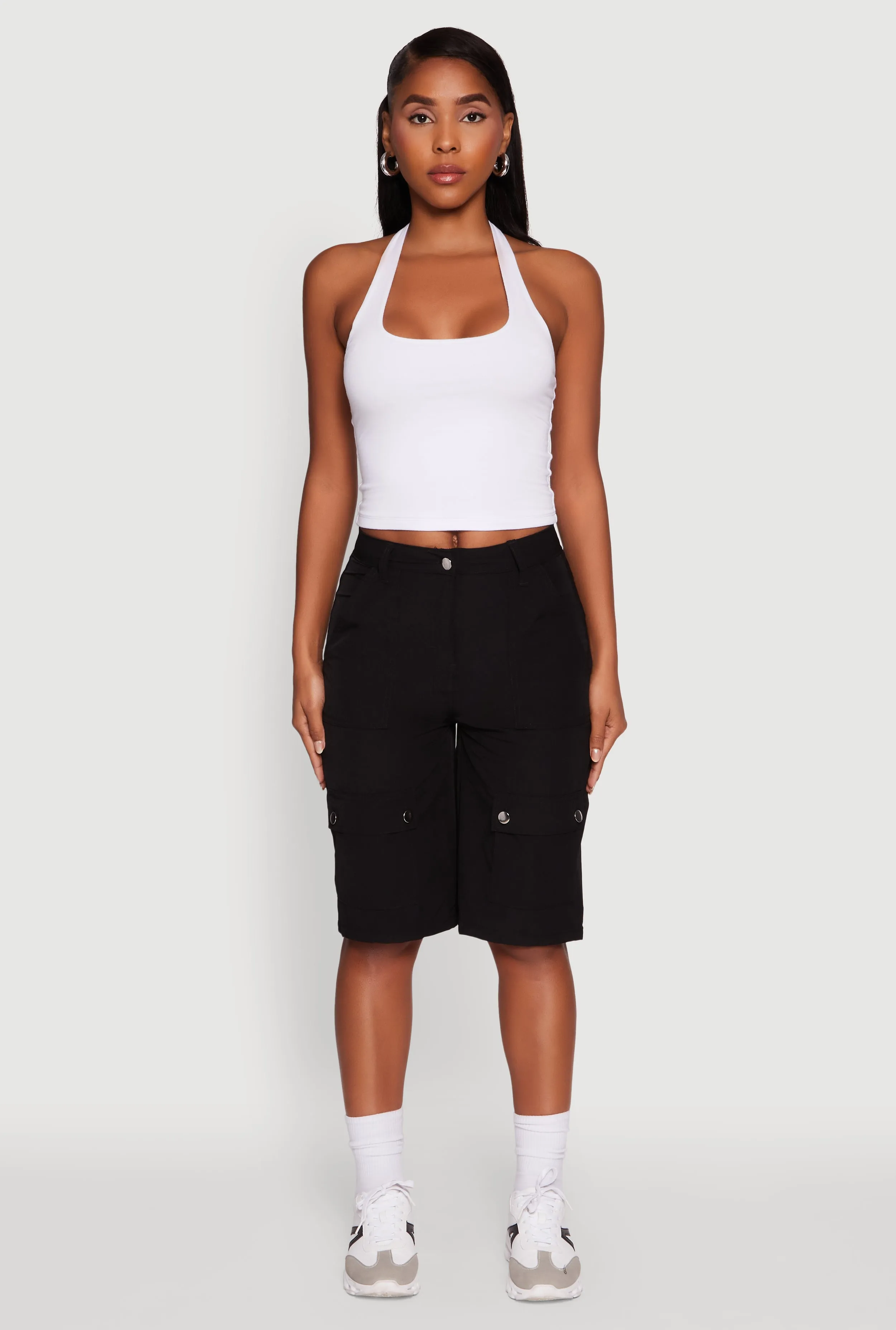Trendy High Waisted Nylon Cargo Shorts scarf Noise Free Fabric