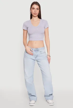 Short Sleeve V Neck Crop Top Casual Fashion