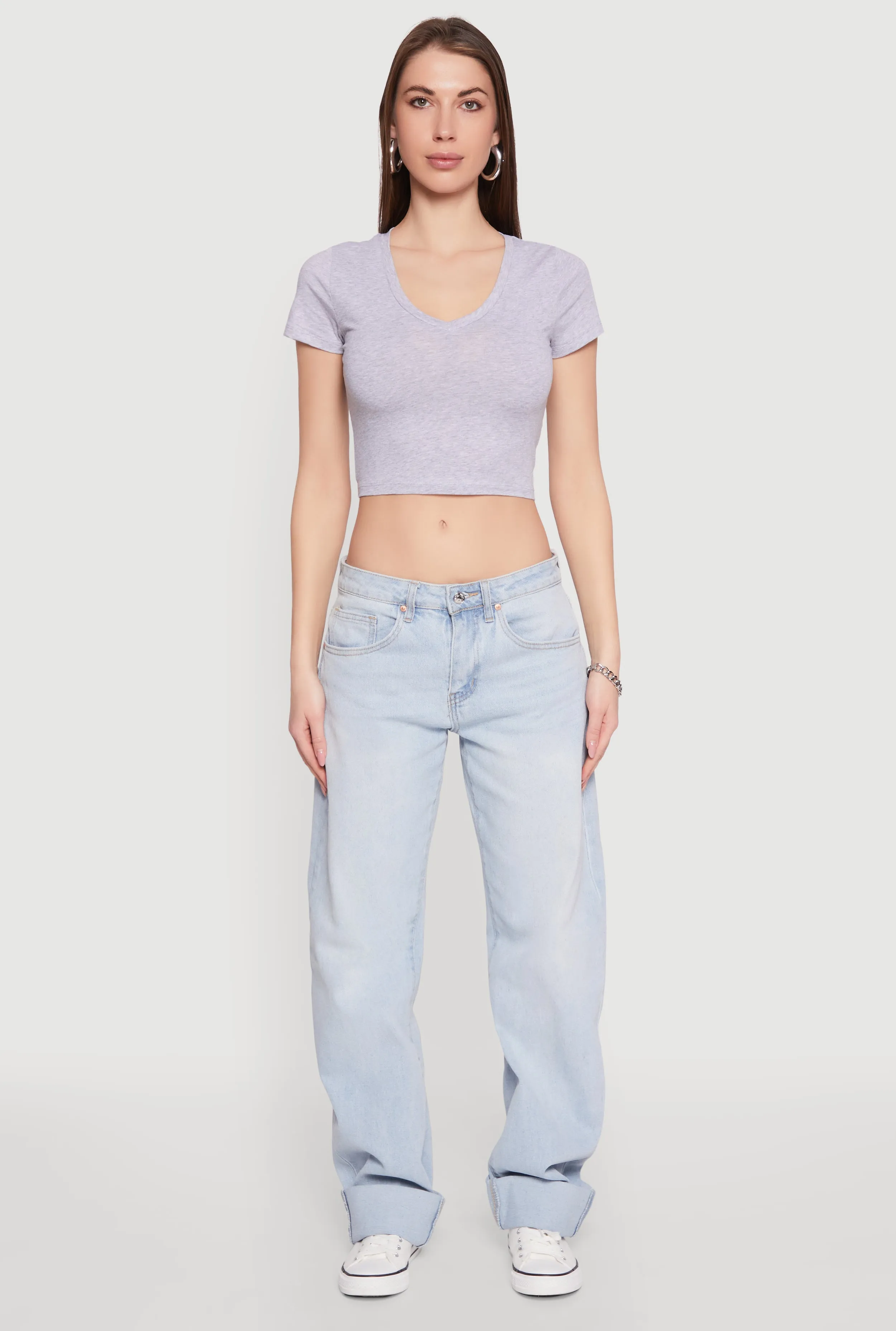 Short Sleeve V Neck Crop Top Street Style Lightweight Comfort