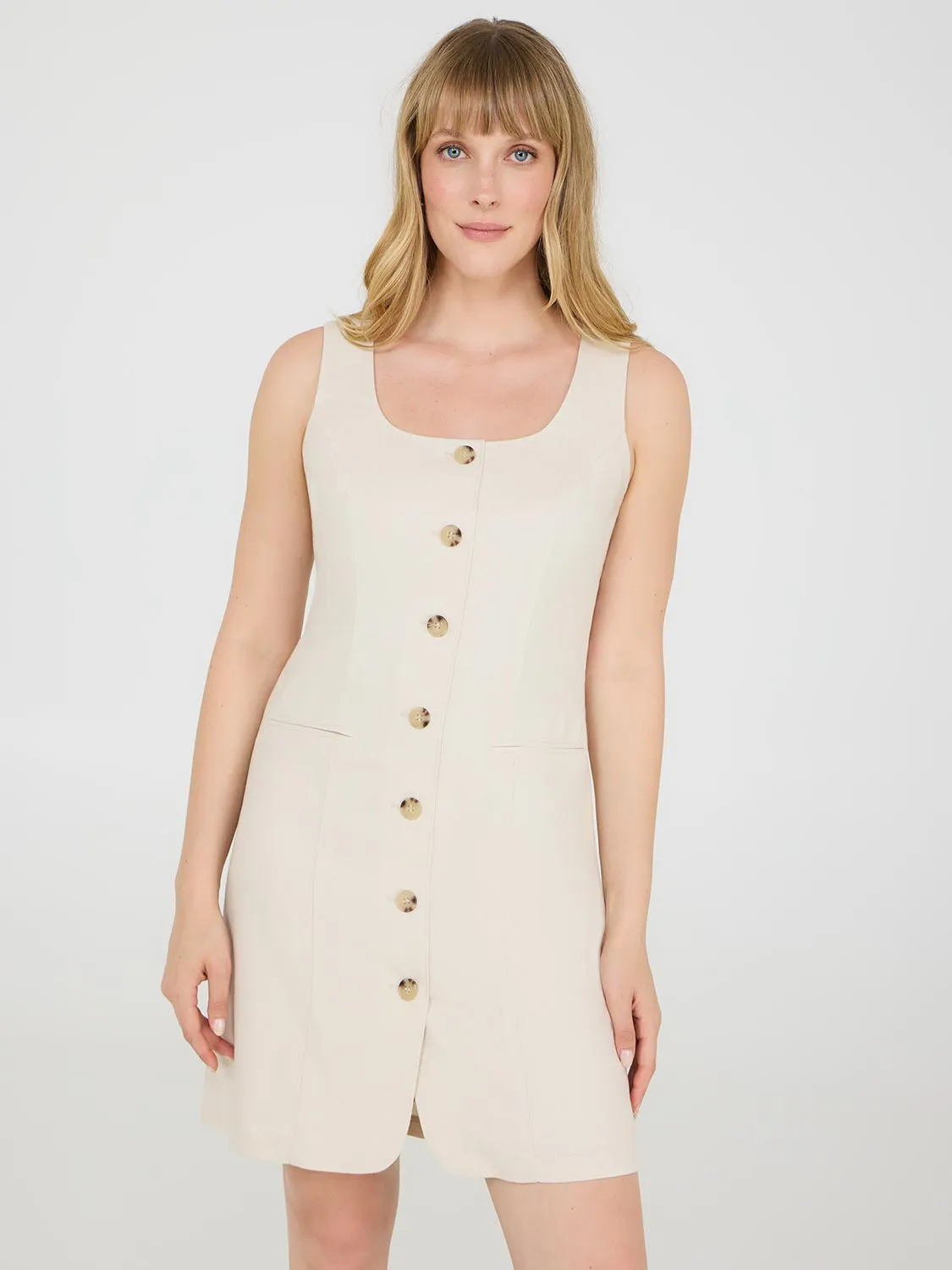 Sleeveless Linen Blend Blazer Dress Easy Wear