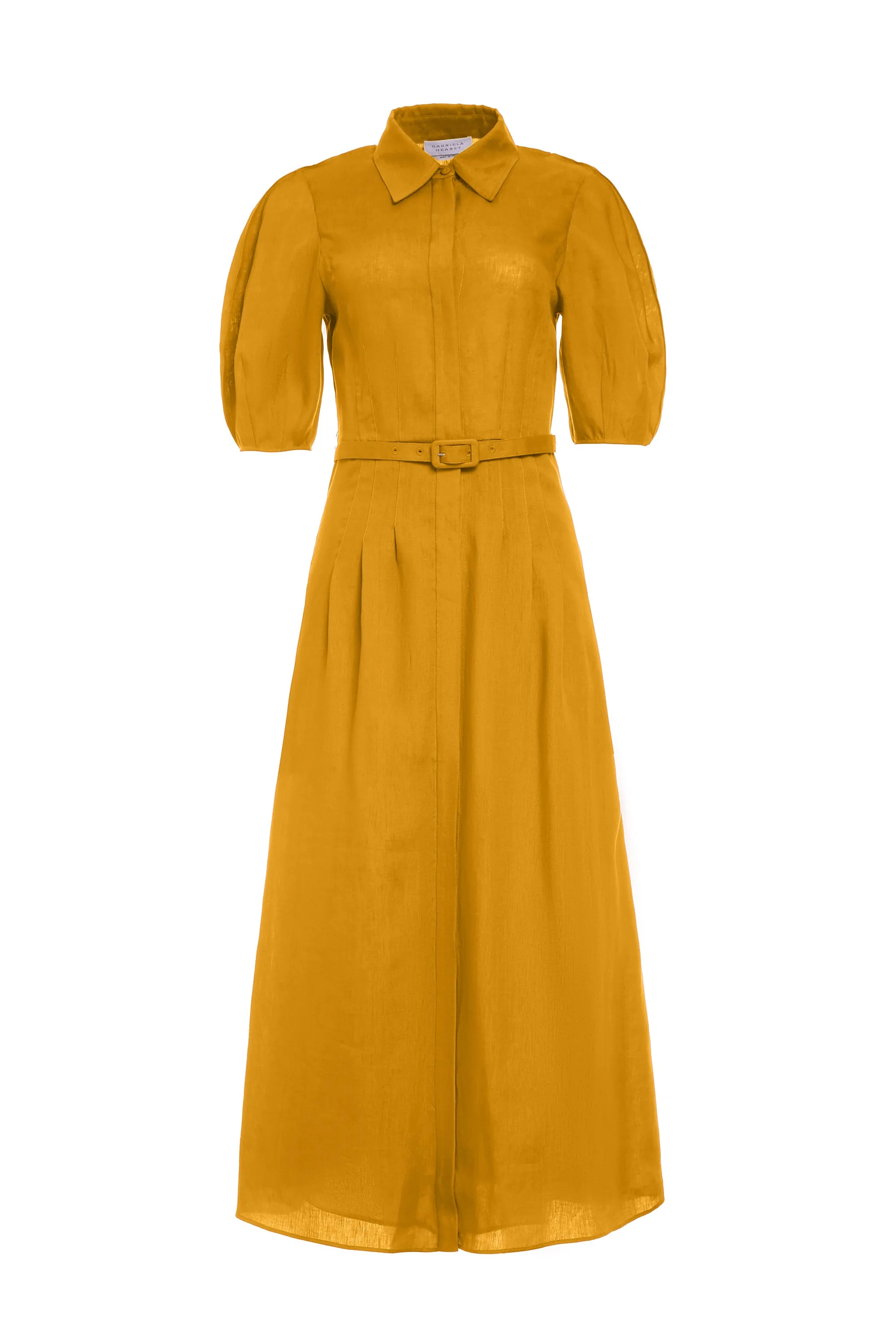 DurableWeave Maude Pleated Midi Shirtdress in Golden Birch Aloe Linen