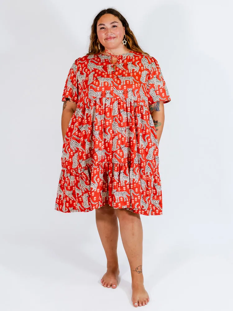 Adelaide Tiered Plus Size Mini Dress - Poppy Leopard AdjustableWaist WrinkleResistant