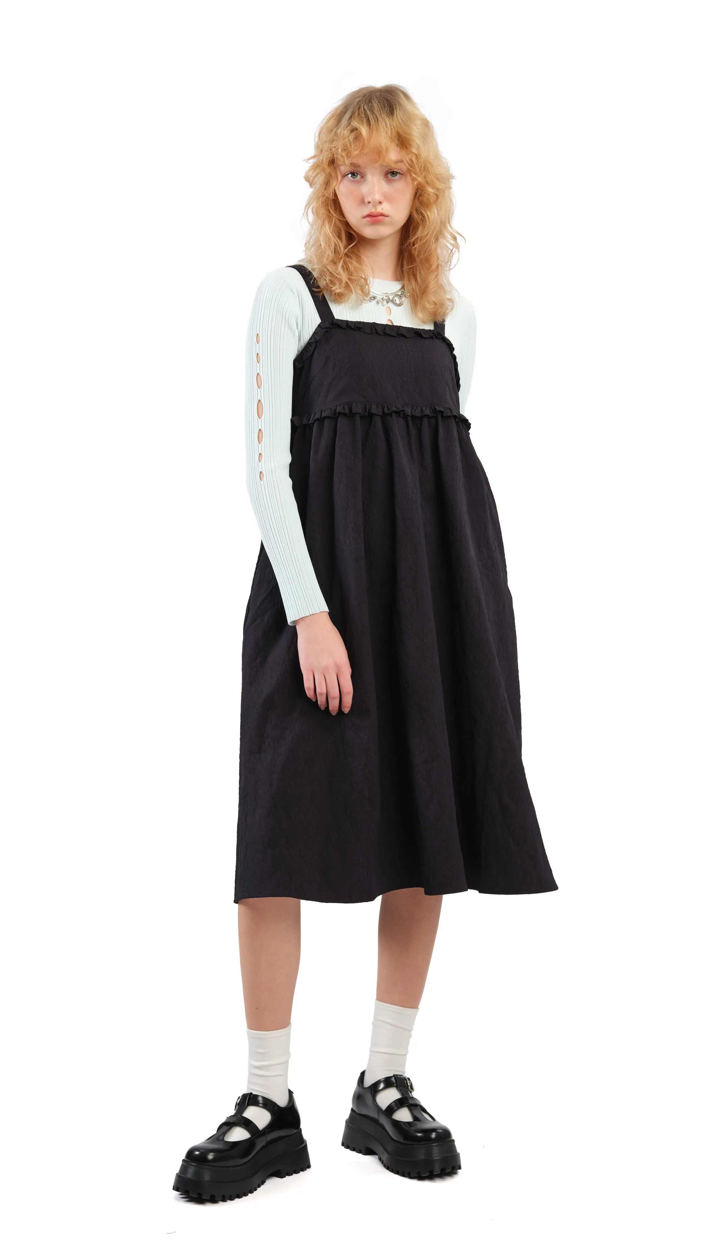 LowMaintenanceFabric Layered Paneling Textural Tiered Dress