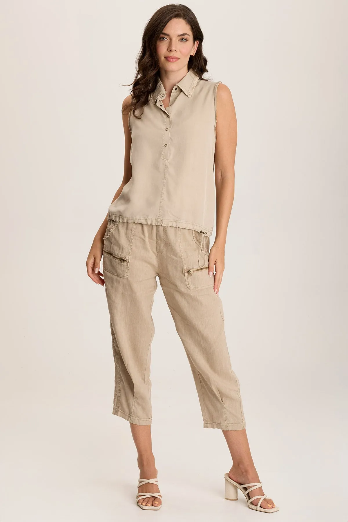 Rein Sleeveless Polo with Snap Front & Cinched Hem AntiPillFinish