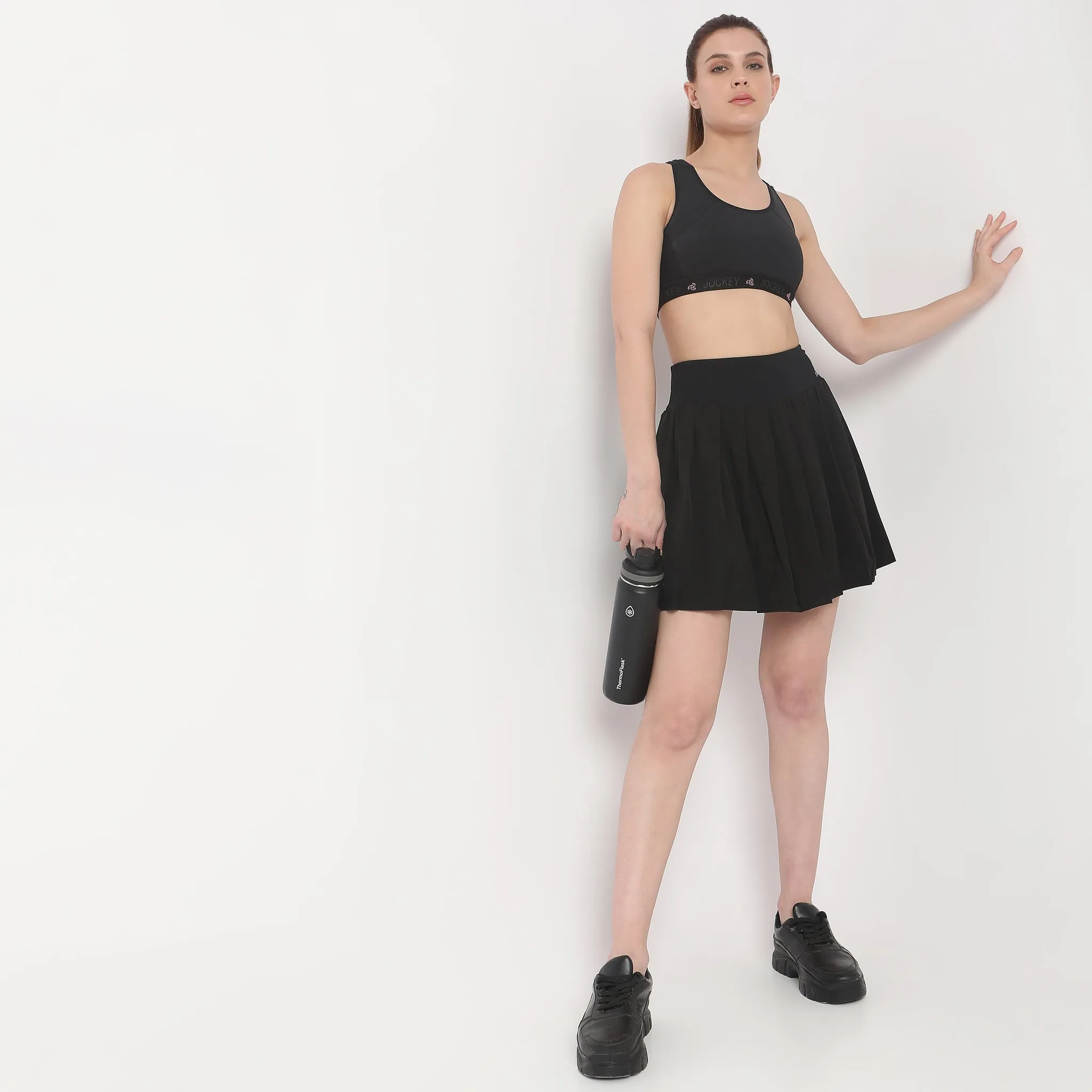 LowMaintenance Flare Fit Solid Mid Rise Skirt