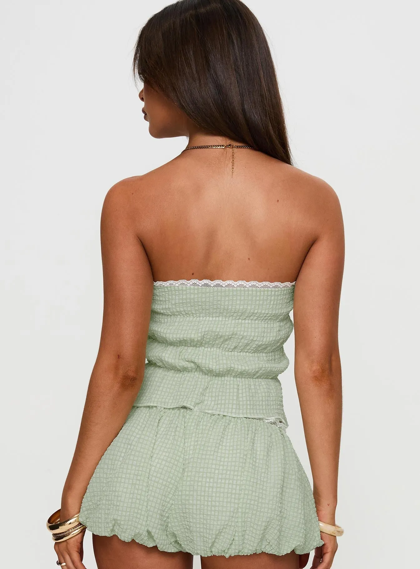 Durable Weave AntiStatic Treatment Short And Sweet Strapless Top Green Check