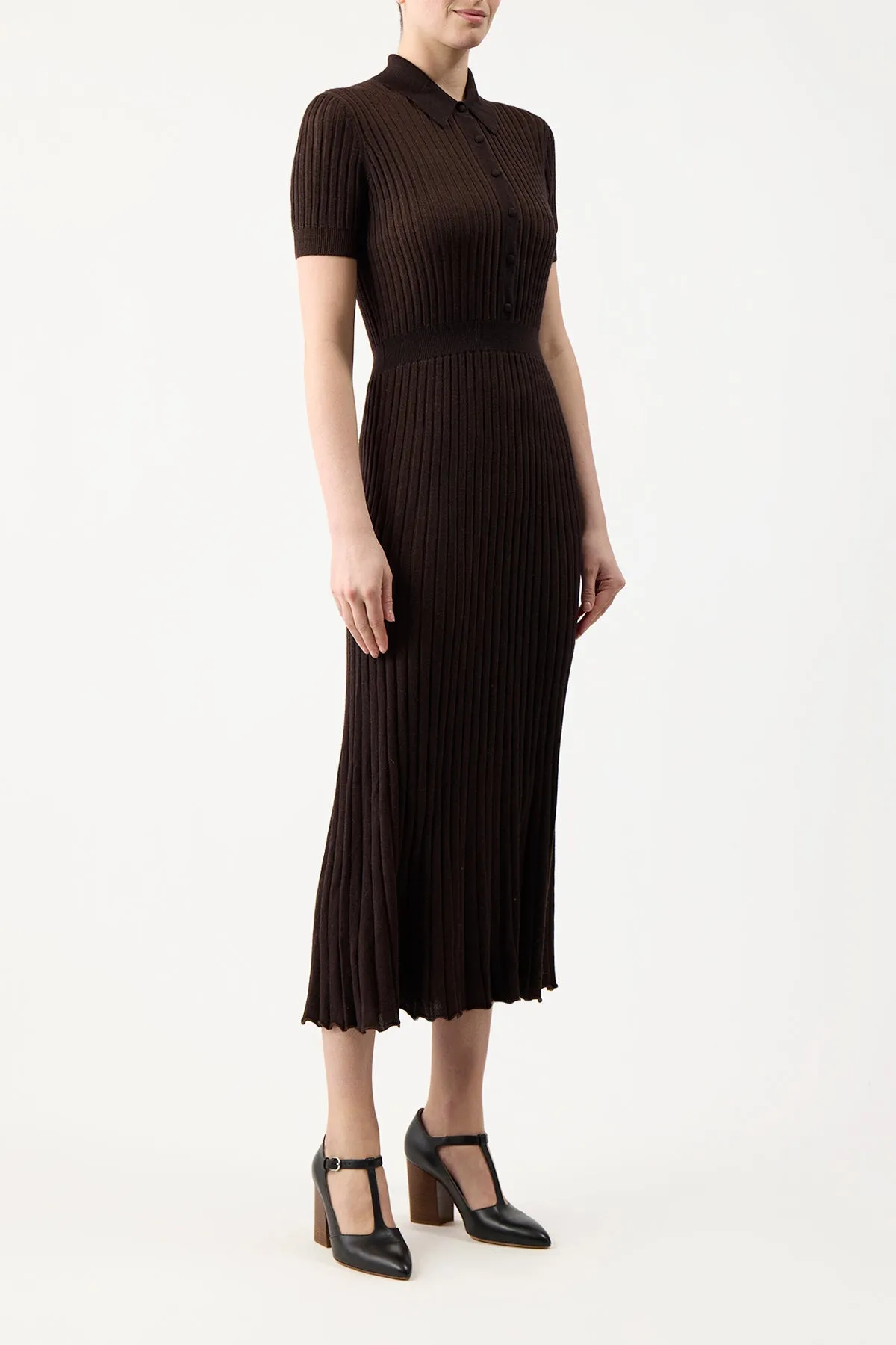 Amor Knit Midi Dress in Chocolate Cashmere Silk Art Glow