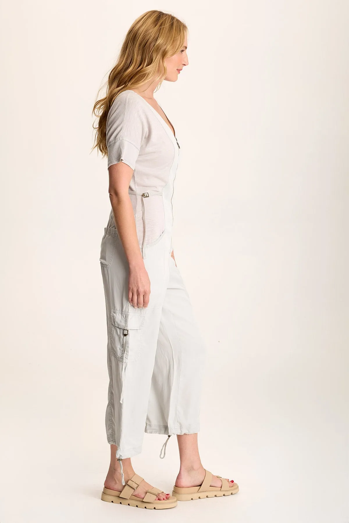 SkinFriendlyElastic Brunch Fit Naveen Short Sleeve Twill Banded Jumpsuit