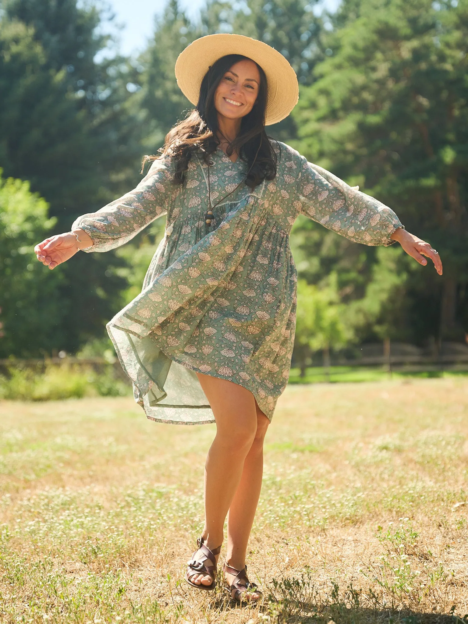 Adjustable Waistband Sohla Mini Dress - Aegean Teal Floral
