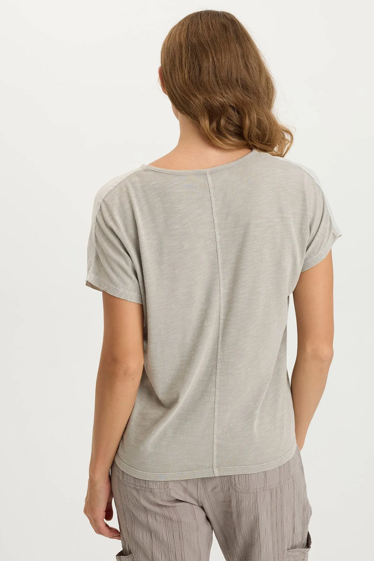 Ulysses Twill/Jersey Oversized V-Neck Top ConvertibleStyle FlexibleCuff
