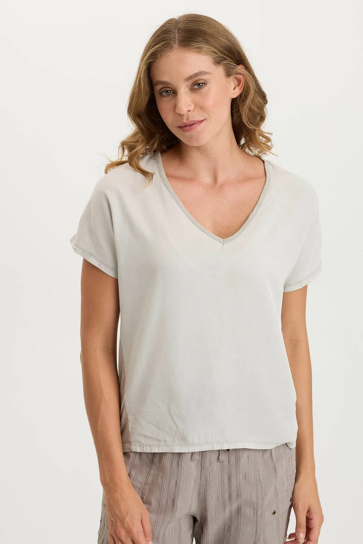Ulysses Twill/Jersey Oversized V-Neck Top OdorResistantClothing