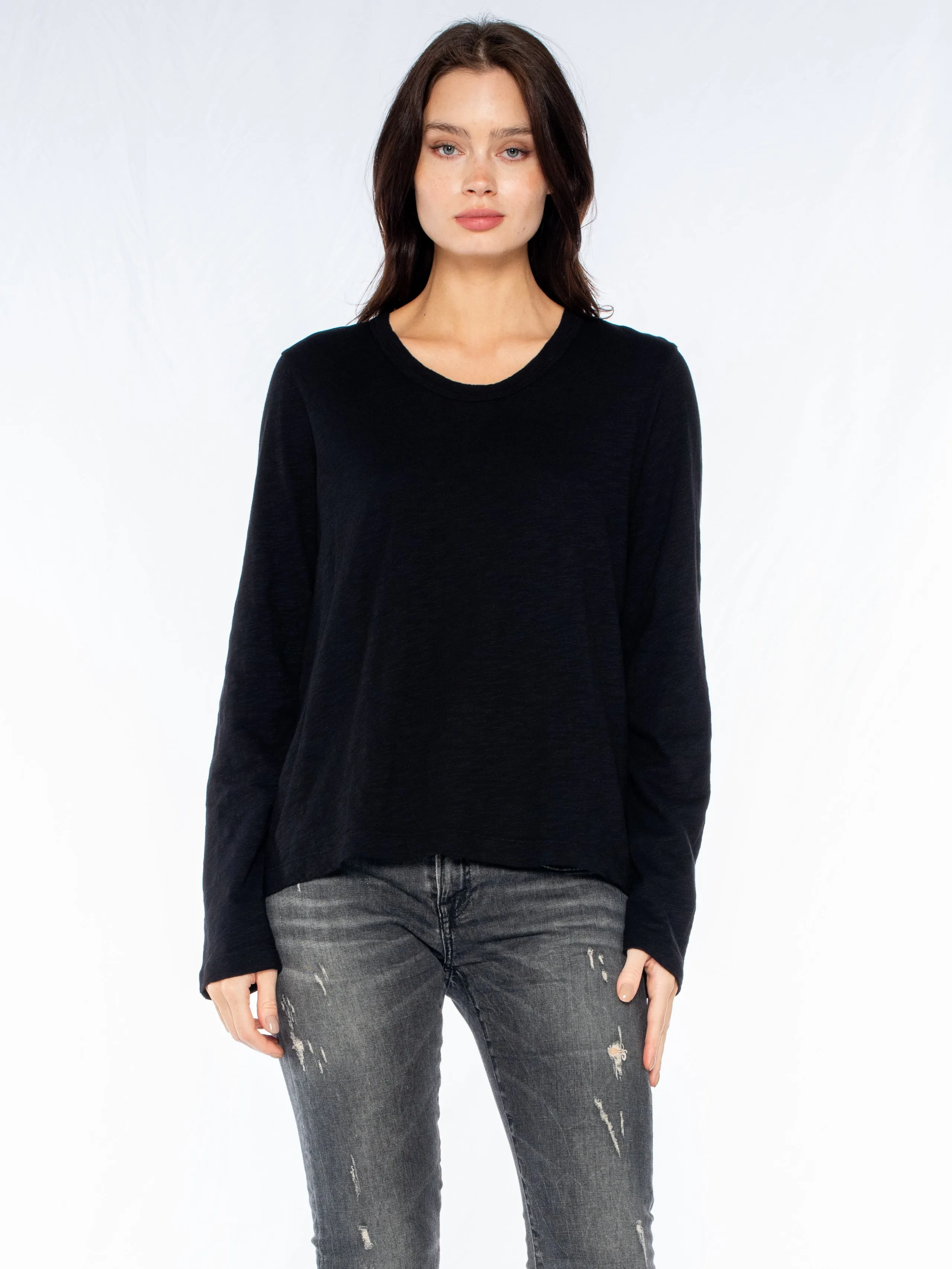 Love Glow Shape Hug Crew L/S Drama Crossover Back Slub Tee