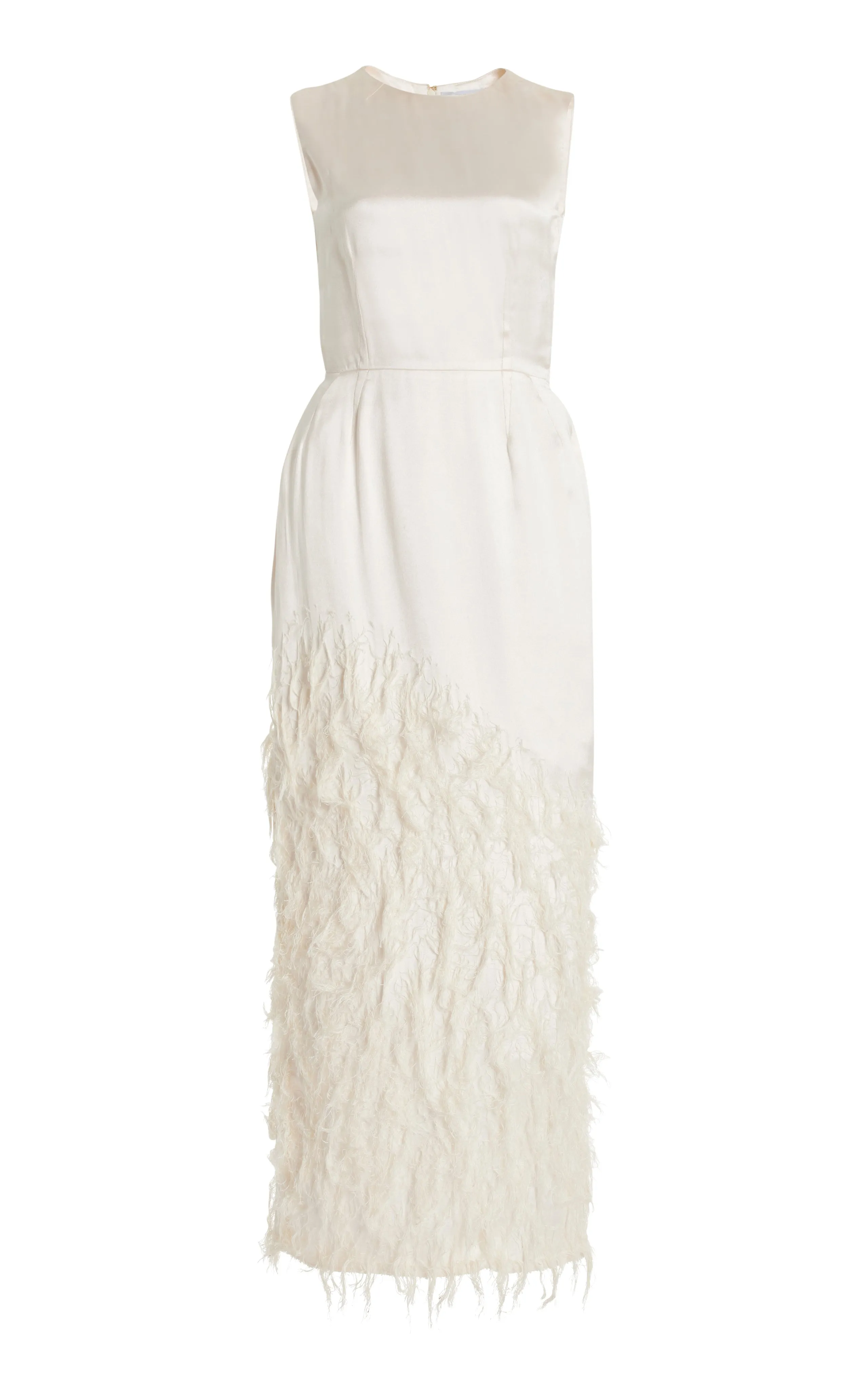 Maslow Feather Maxi Dress in Ivory Silk Satin Functional Fit