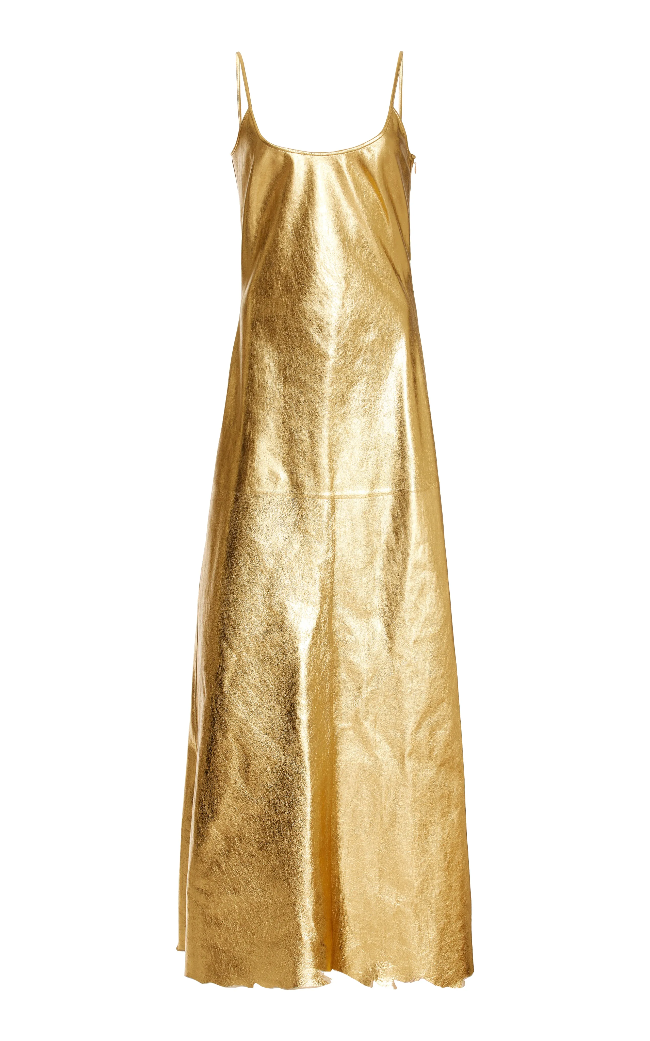 Pearl Tone Teles Slip Dress in Gold Metallic Nappa Leather