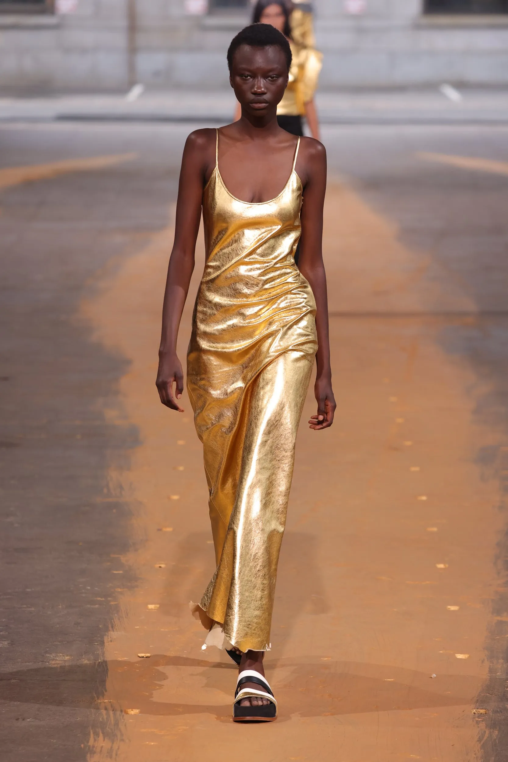 Teles Slip Dress in Gold Metallic Nappa Leather AllSeasonWear Global Cool