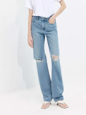 Ripped Straight Leg Jeans Gym Ready Slim Teen Outfit