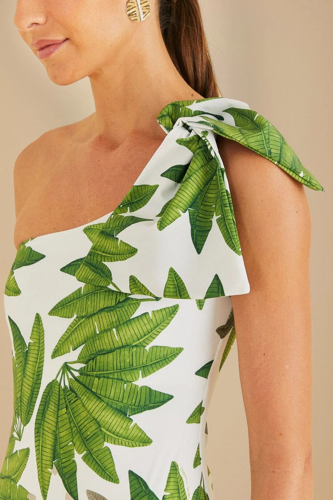 Stretch Recovery Fabric Off-White Palm Fan One Piece Swimsuit