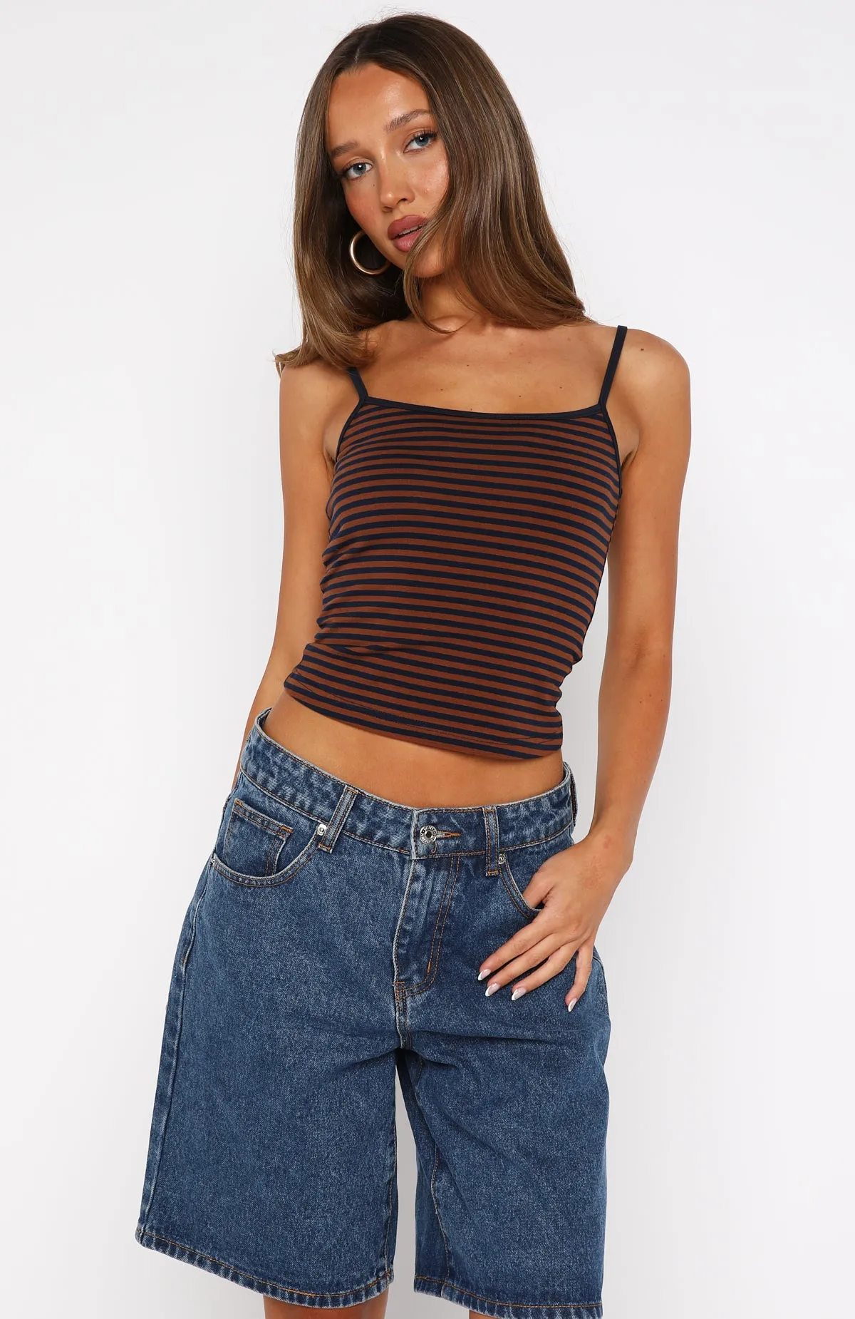 Just Let It Go Singlet Navy/Tan Stripe Advanced Moisture Management