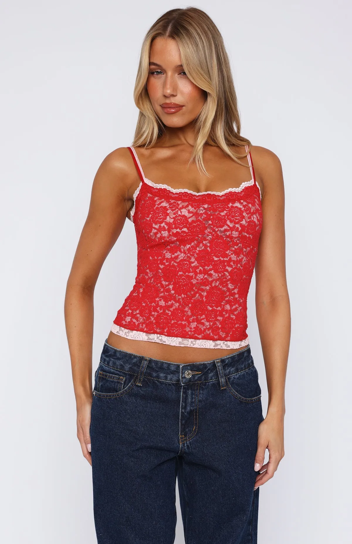 Lots Of Lust Lace Cami Red Fade Resistant Dye Autonomous - capable