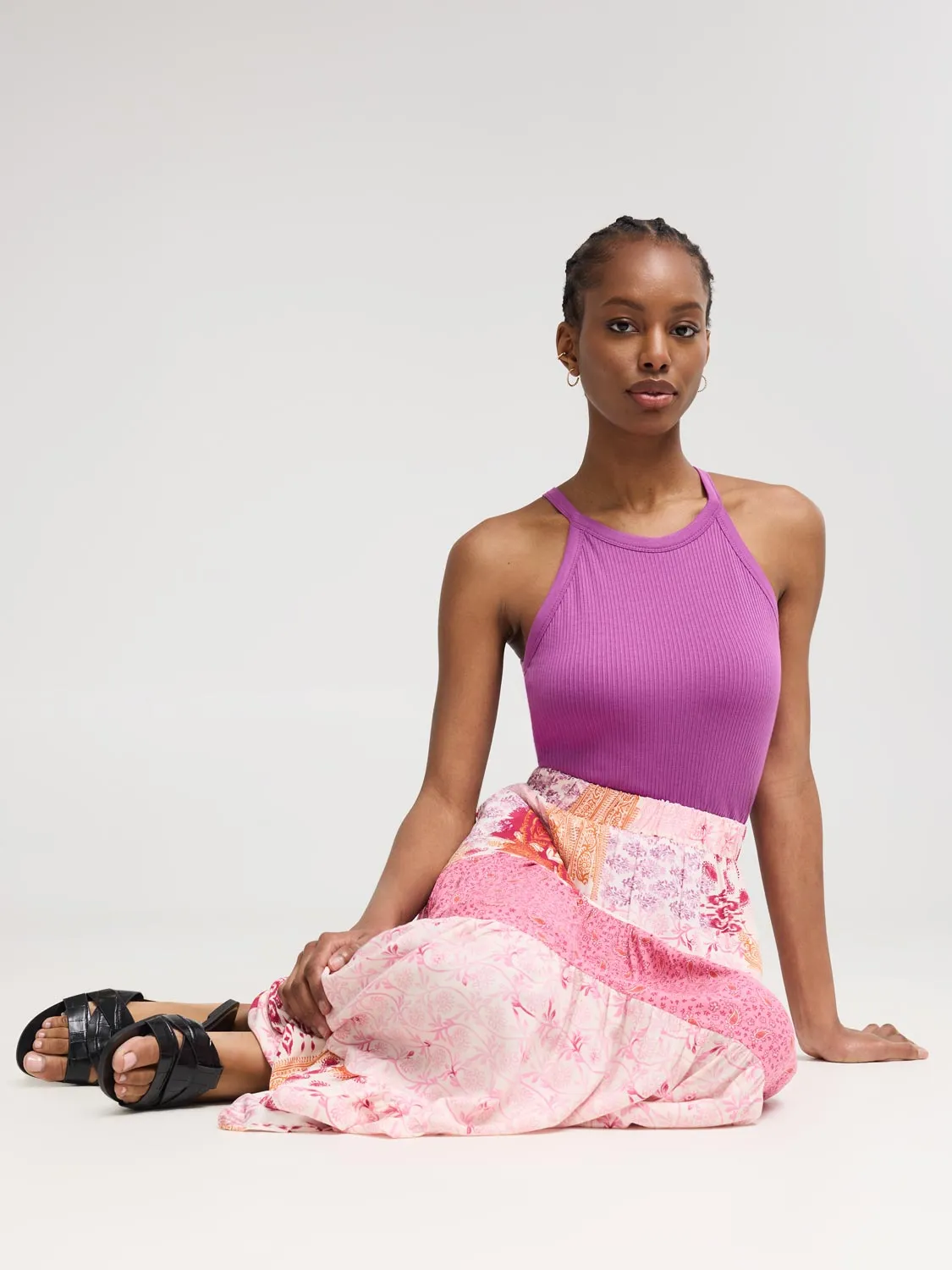 Multi Print Tiered Maxi Skirt Mood Outfit