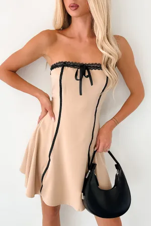Lavish Vibes Strapless Mini Dress (Almond) Romantic mini dress