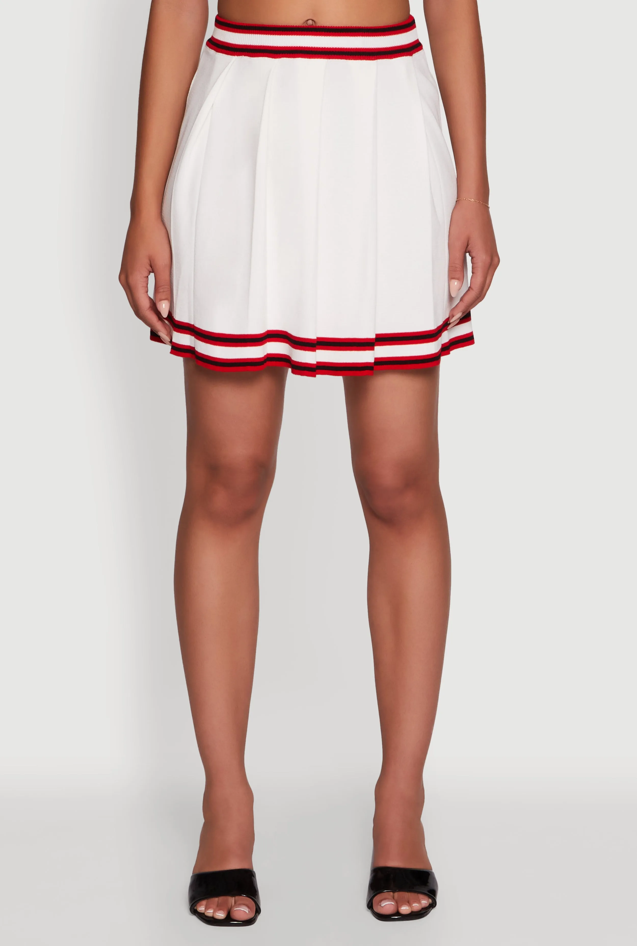 Cozy Outfit Daisy High Waisted Pleated Skirt with Varsity Stripe Detail