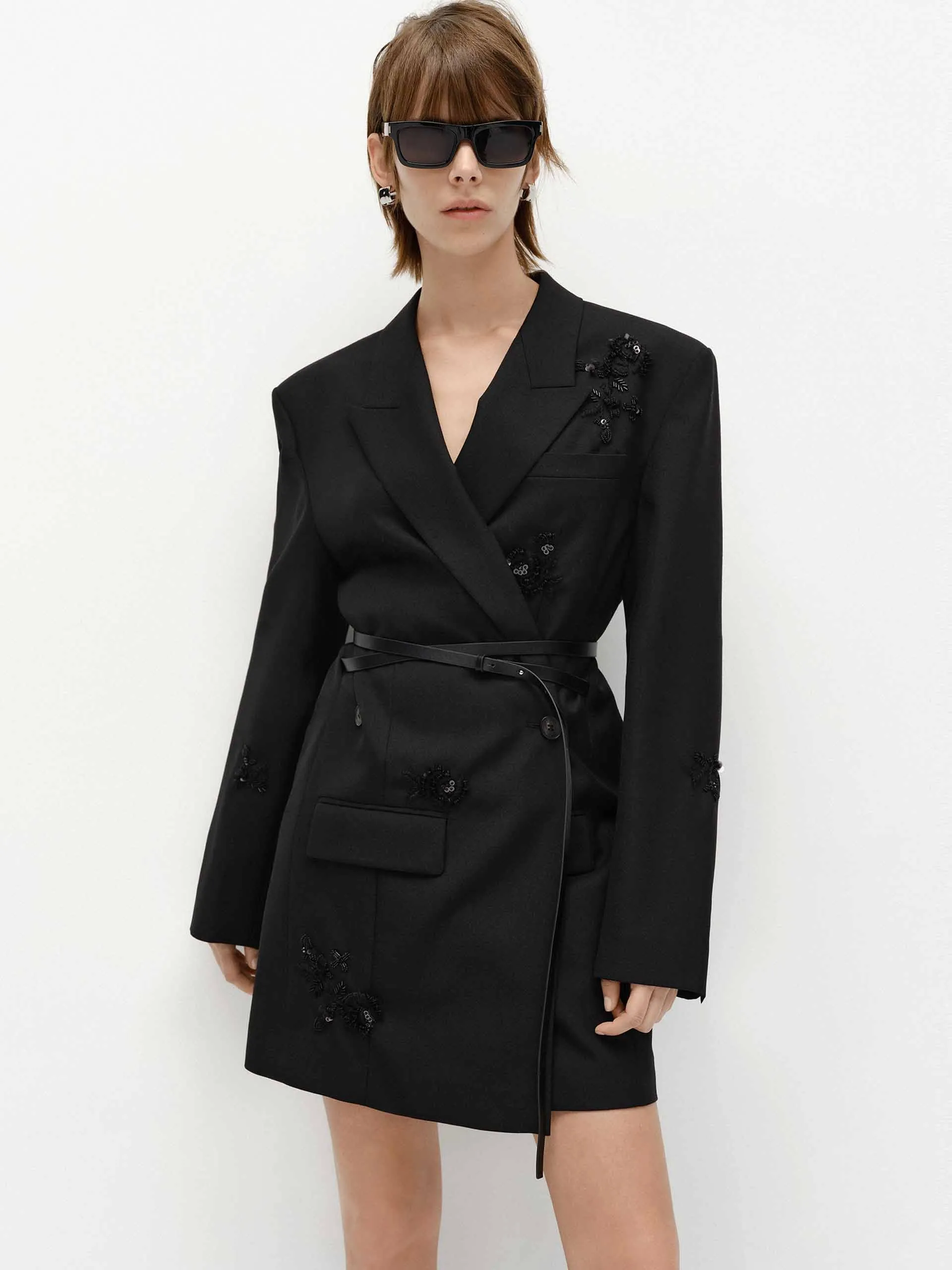 Sequin Detail Blazer Dress Layered Panel Design Versatile Look