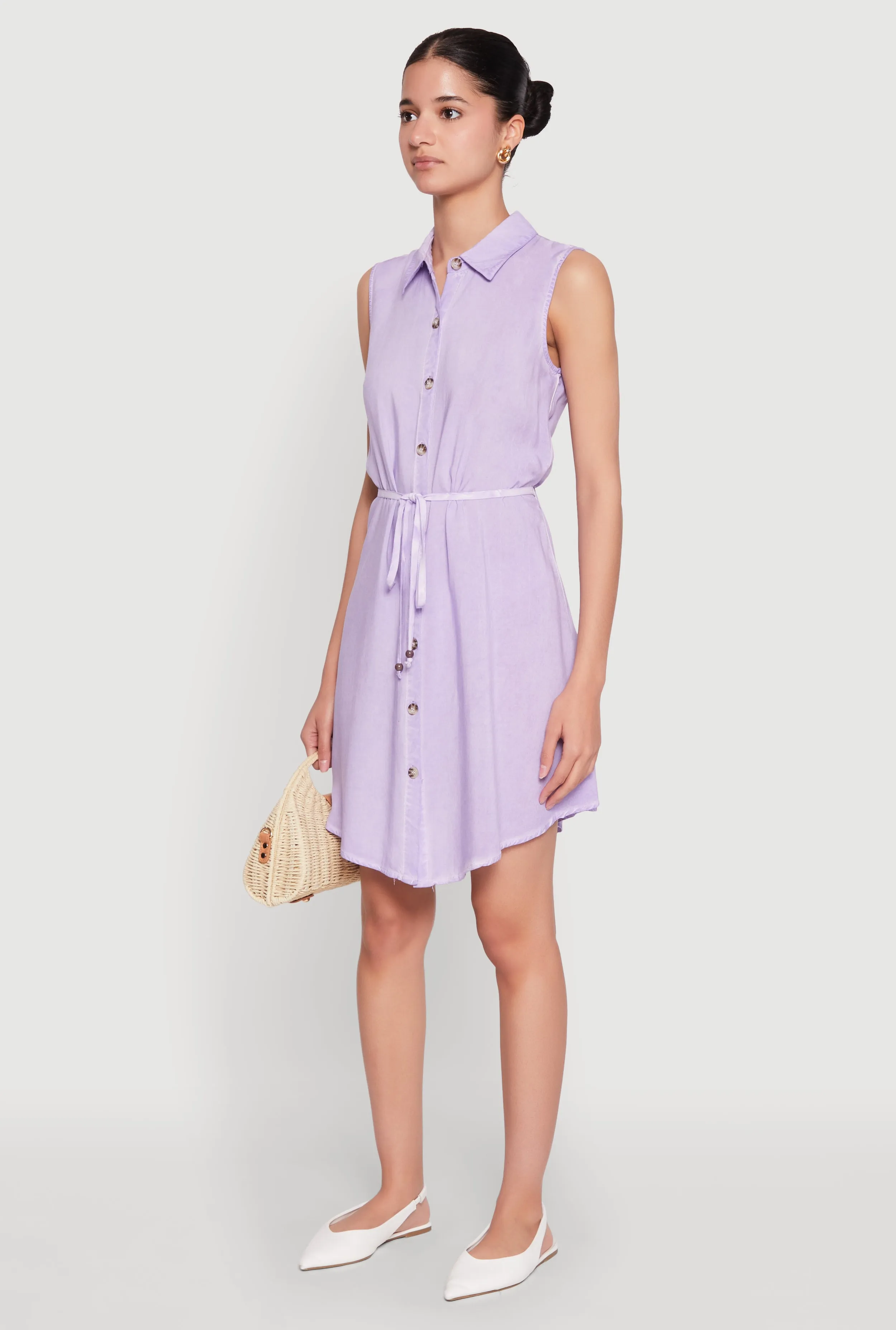 Tie Waist Belted Sleeveless Shirt Dress Water Resistant Youth Flair