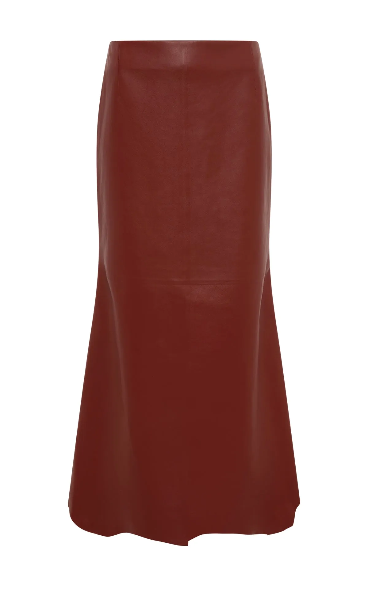 Comfortable Feel Edwardo Raw Cut Midi Skirt in Burnt Sienna Soft Leather