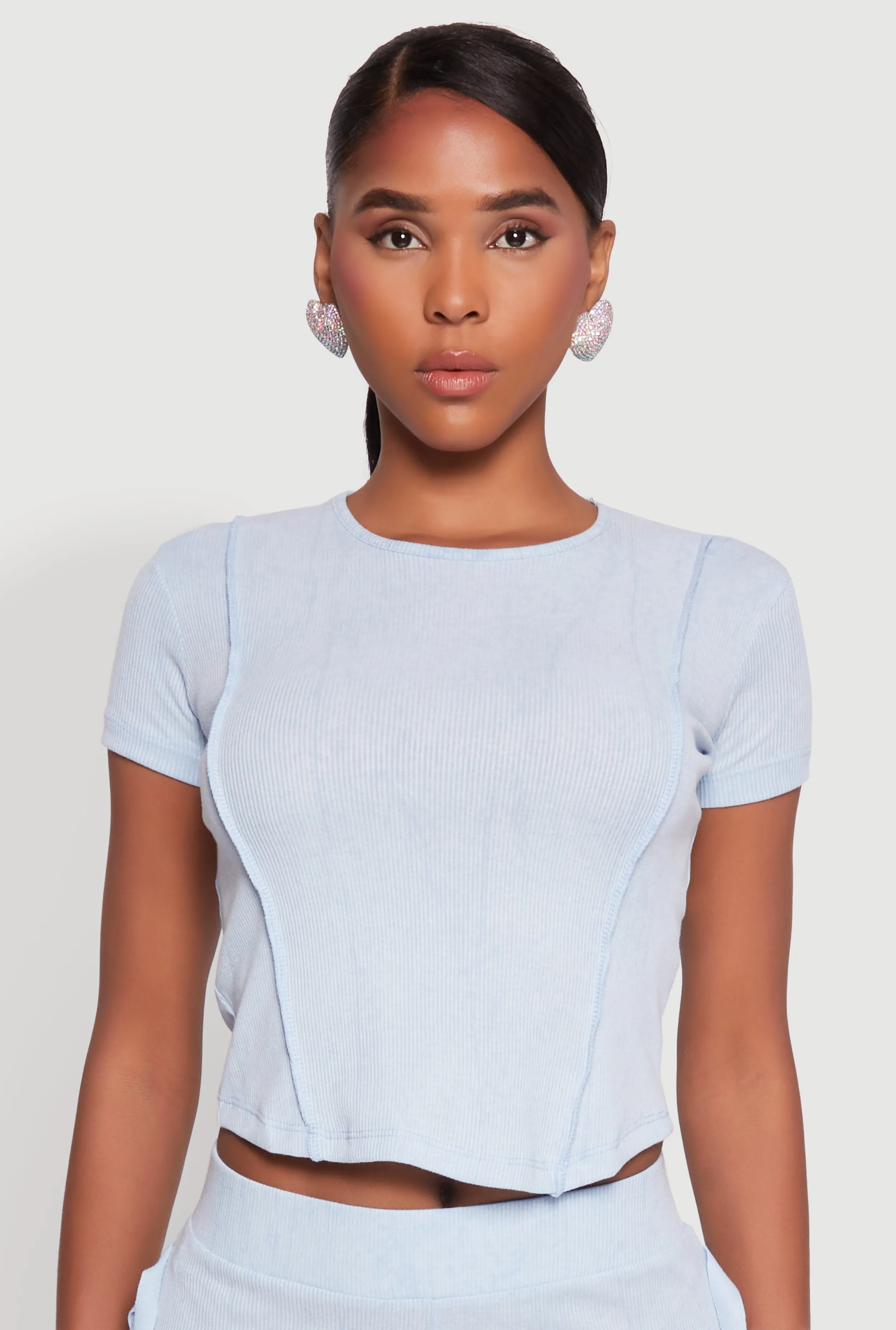 Casual Fit Sustainable Mineral Wash Pintuck Short Sleeve Top