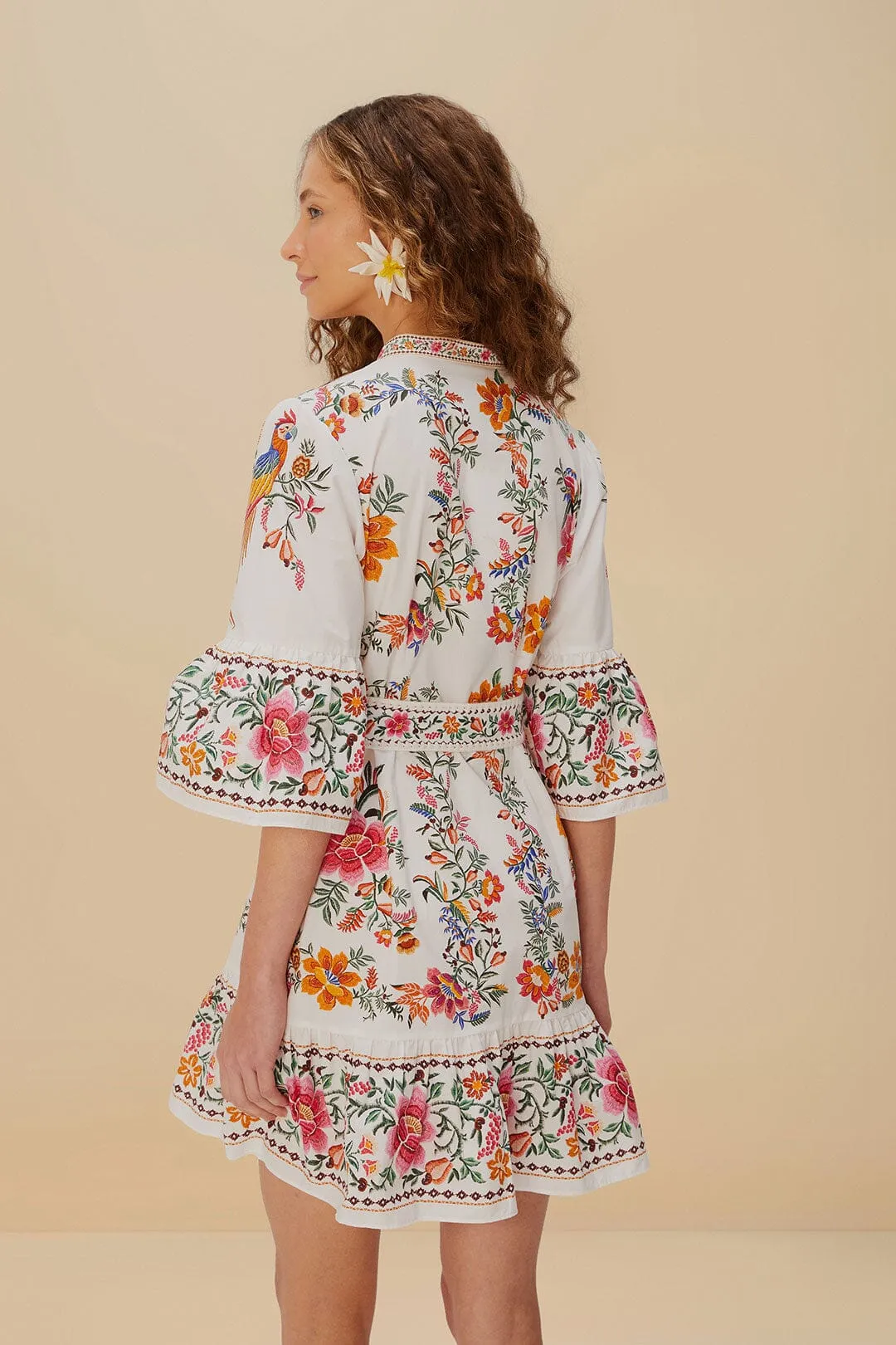 Pop Fresh Off-White Delicate Forest Scarves Organic Cotton Mini Dress