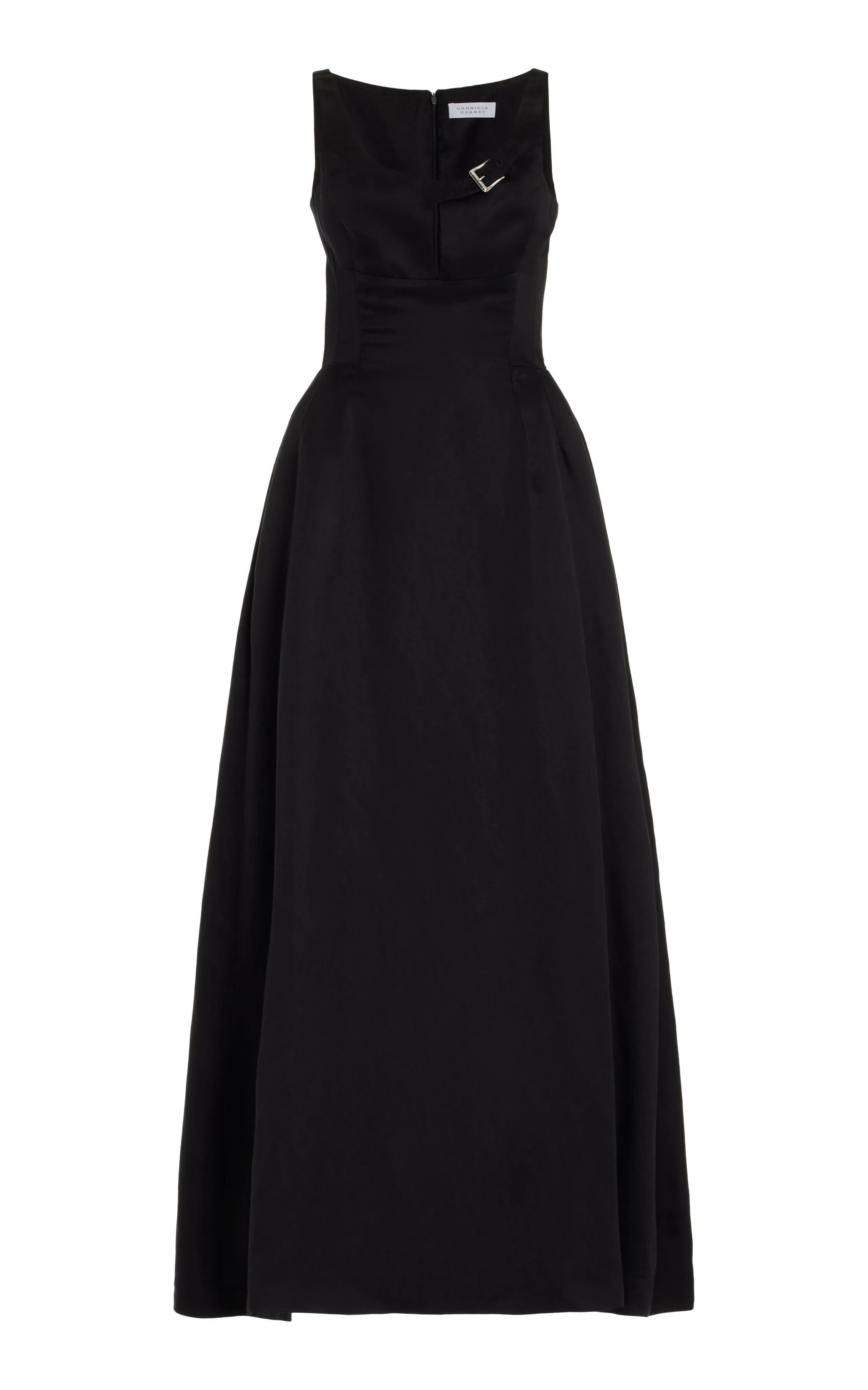 Sven Maxi Dress in Black Silk Linen Satin Shape Hug