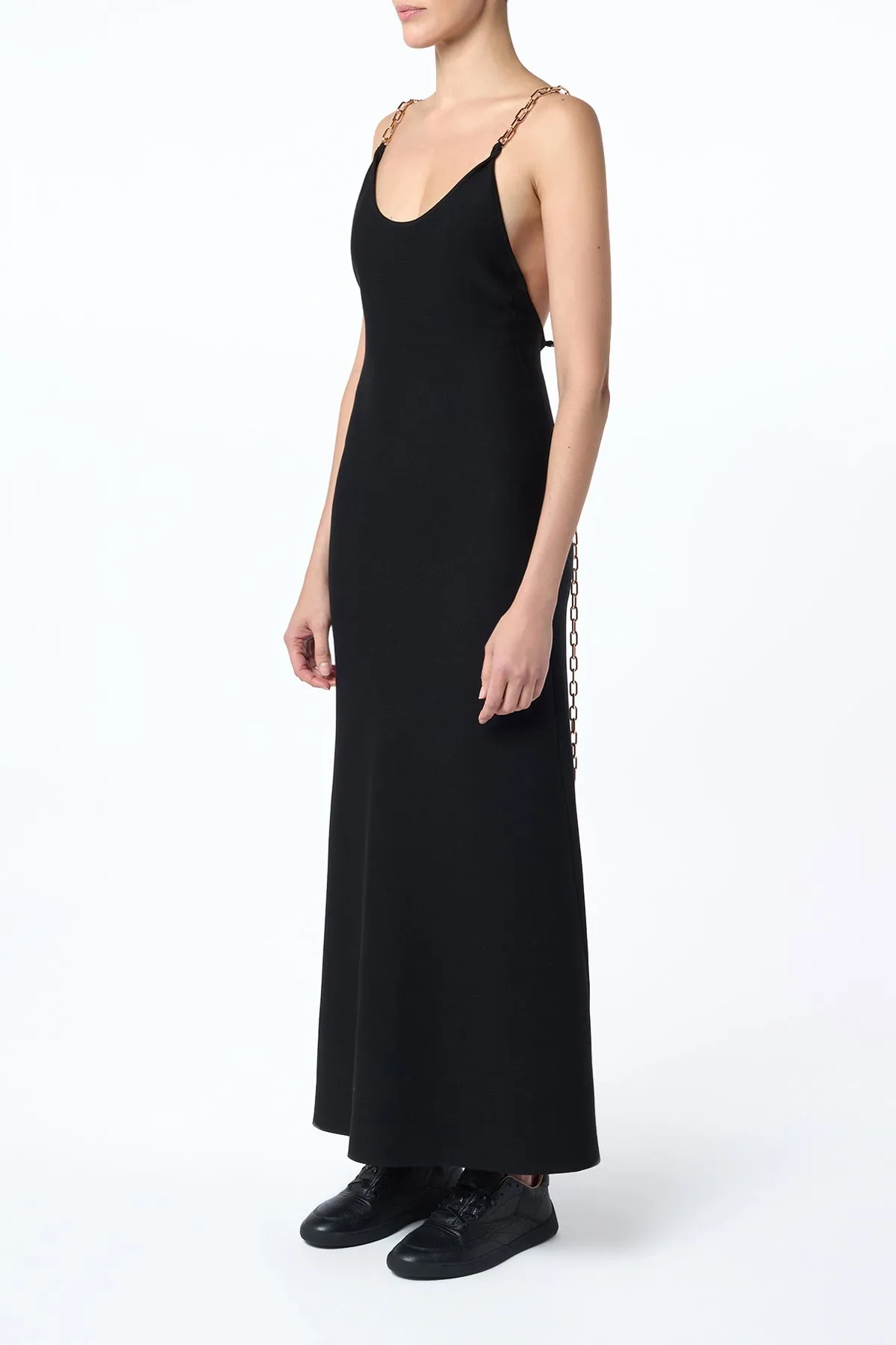 Adeona Chain Maxi Dress in Black Silk Office Glam