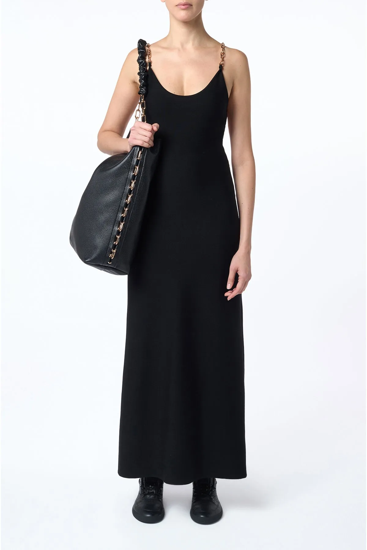 Adeona Chain Maxi Dress in Black Silk NoSlipWaistband SnagResistant Weave